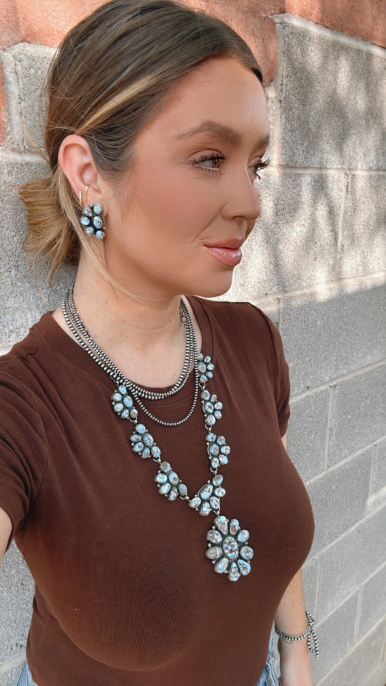 Navajo Golden Hills Turquoise & Sterling Silver Necklace Set by Sheila Becenti