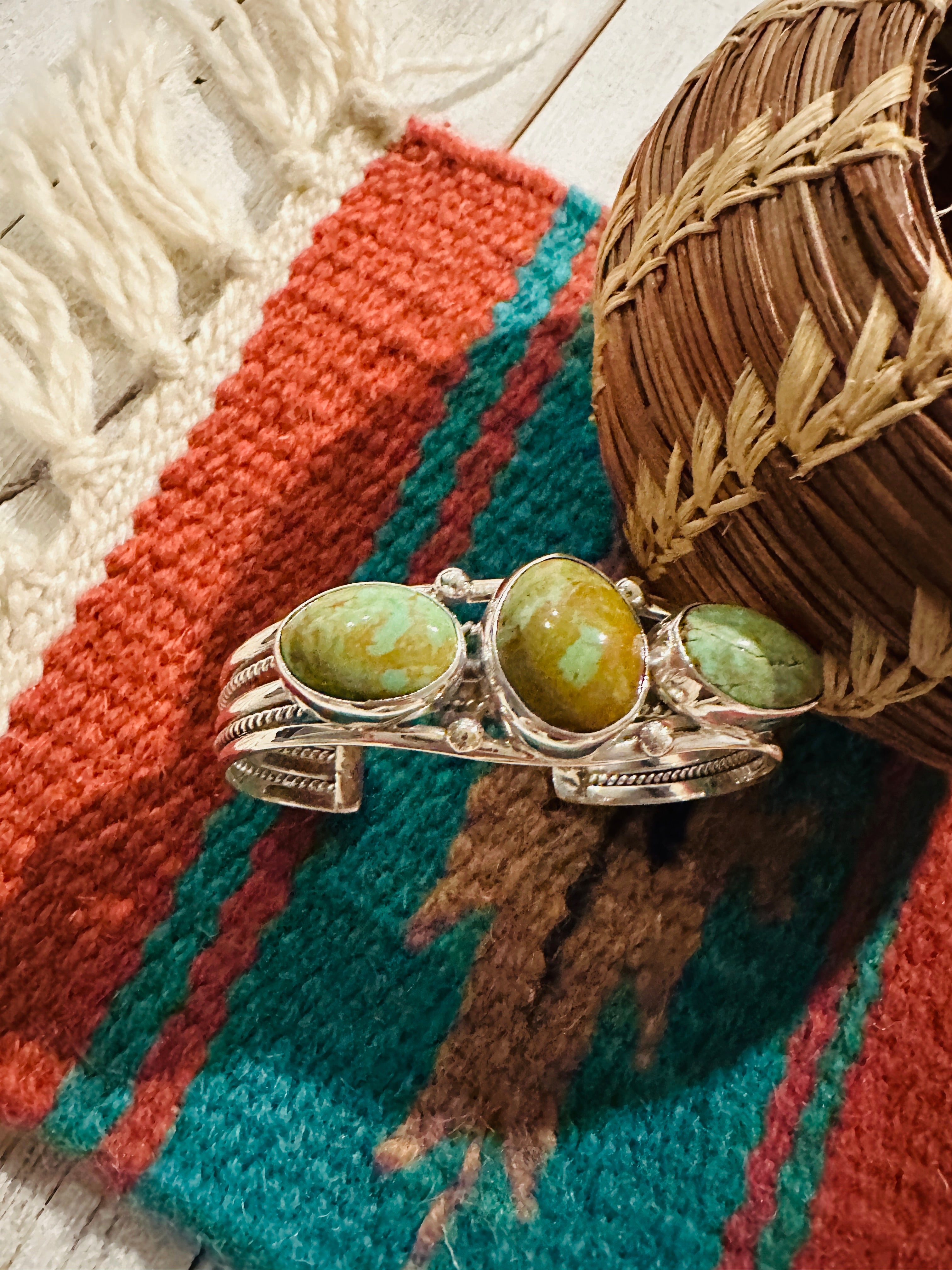 Navajo Royston Turquoise & Sterling Silver Cuff Bracelet Signed