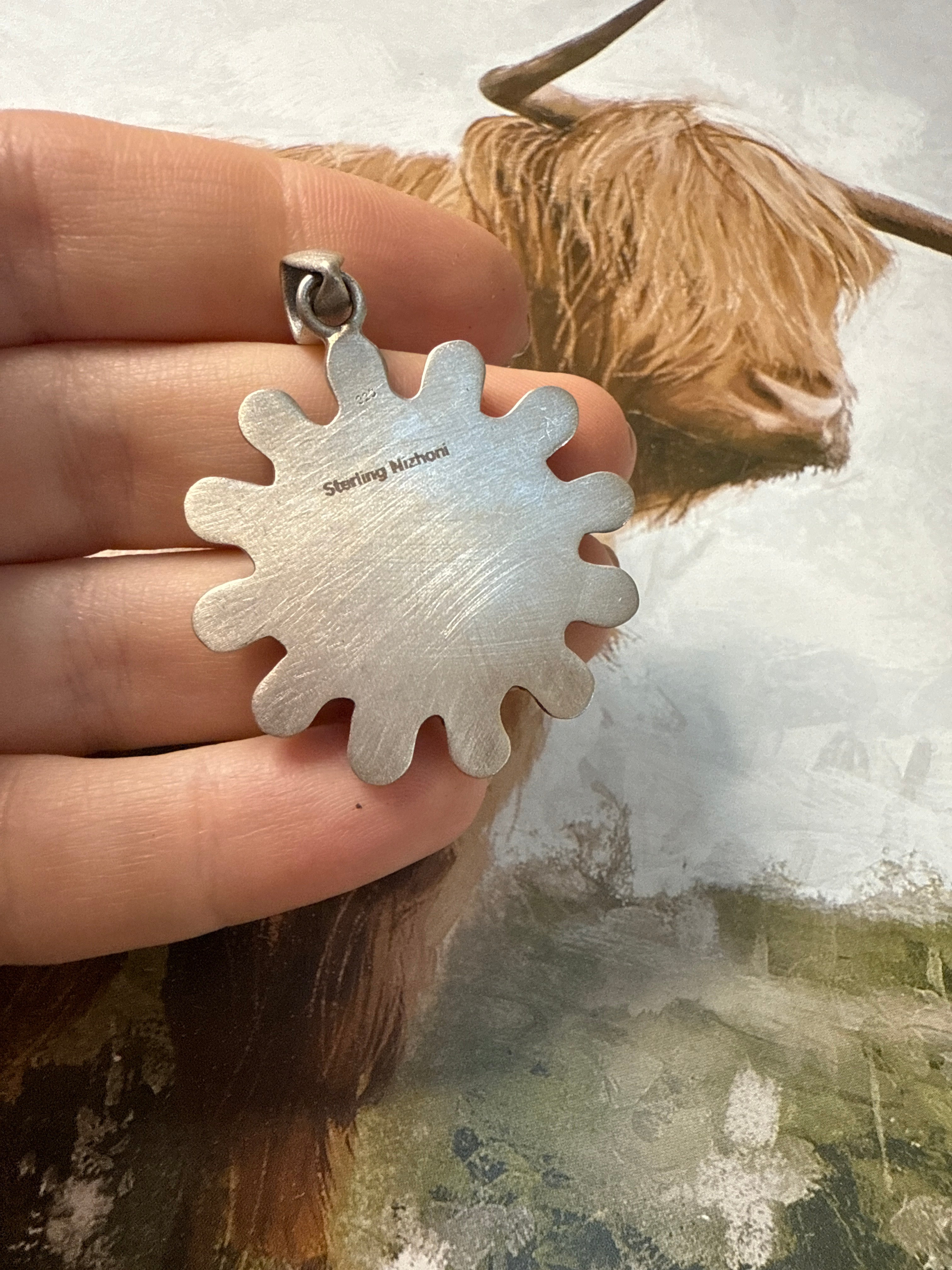 Beautiful Handmade Sterling Silver & Turquoise Flower Pendant