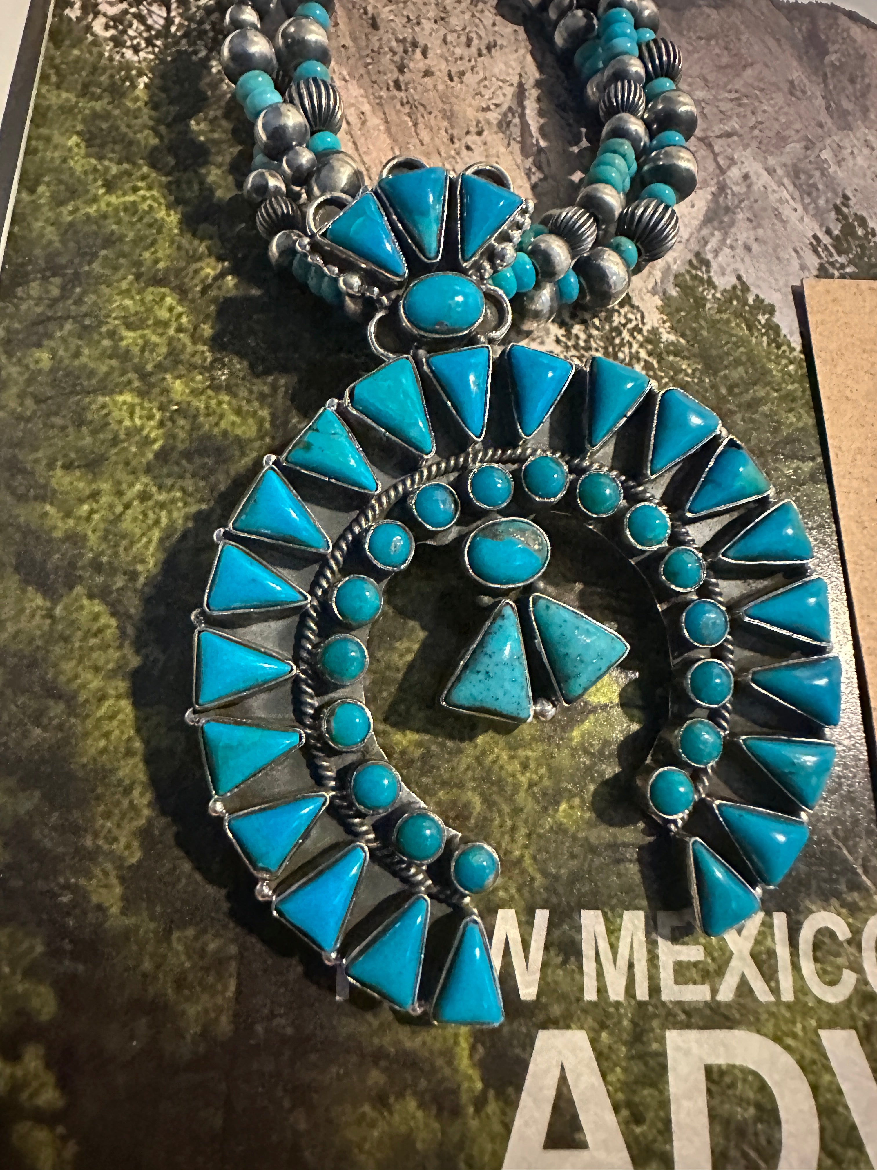 Handmade Sterling Silver Turquoise Beaded Naja Necklace Set By Dan Dodson BLUE