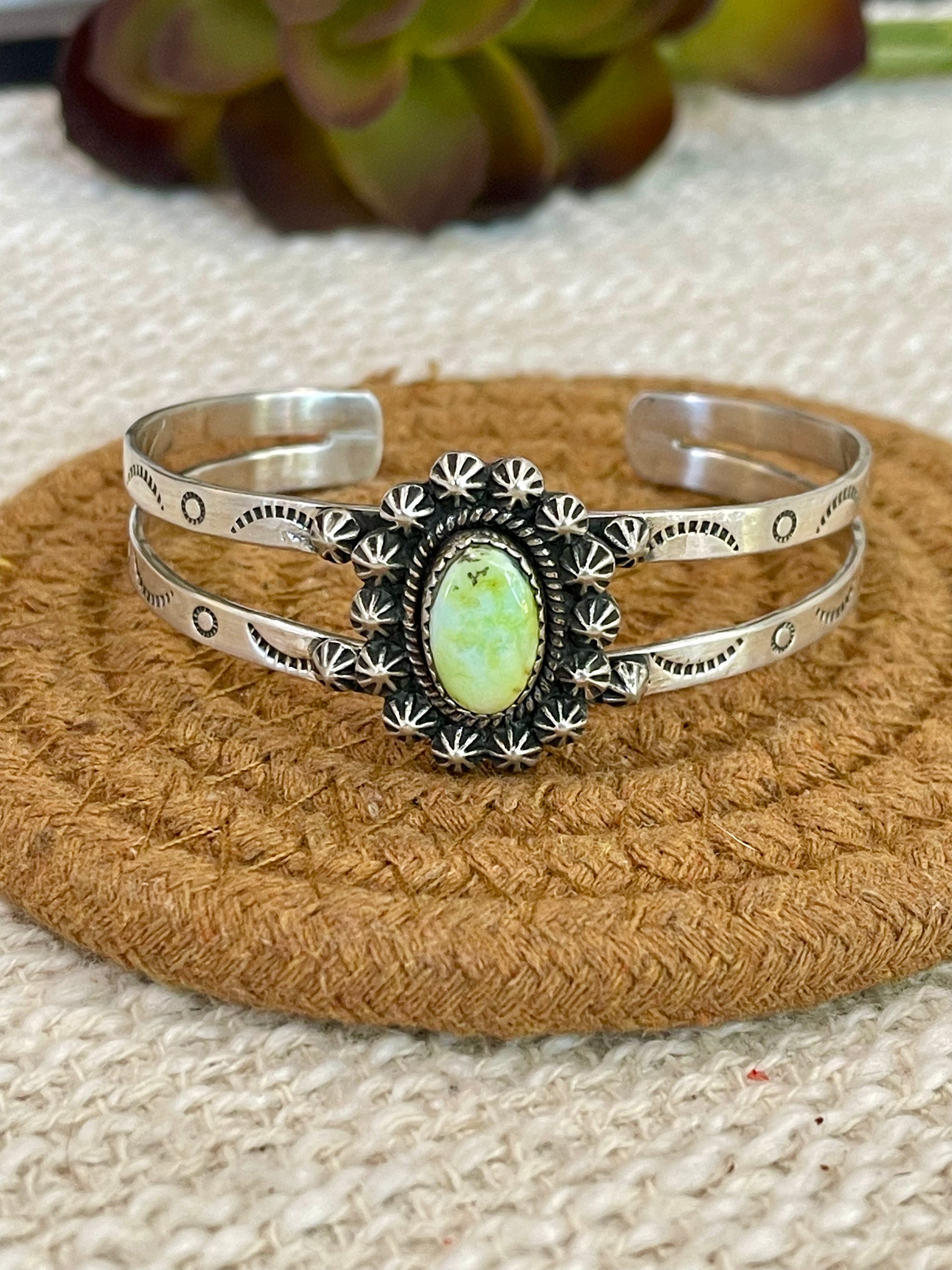 Handmade Sterling Silver Palomino Turquoise Cuff Bracelet with Signed Nizhoni