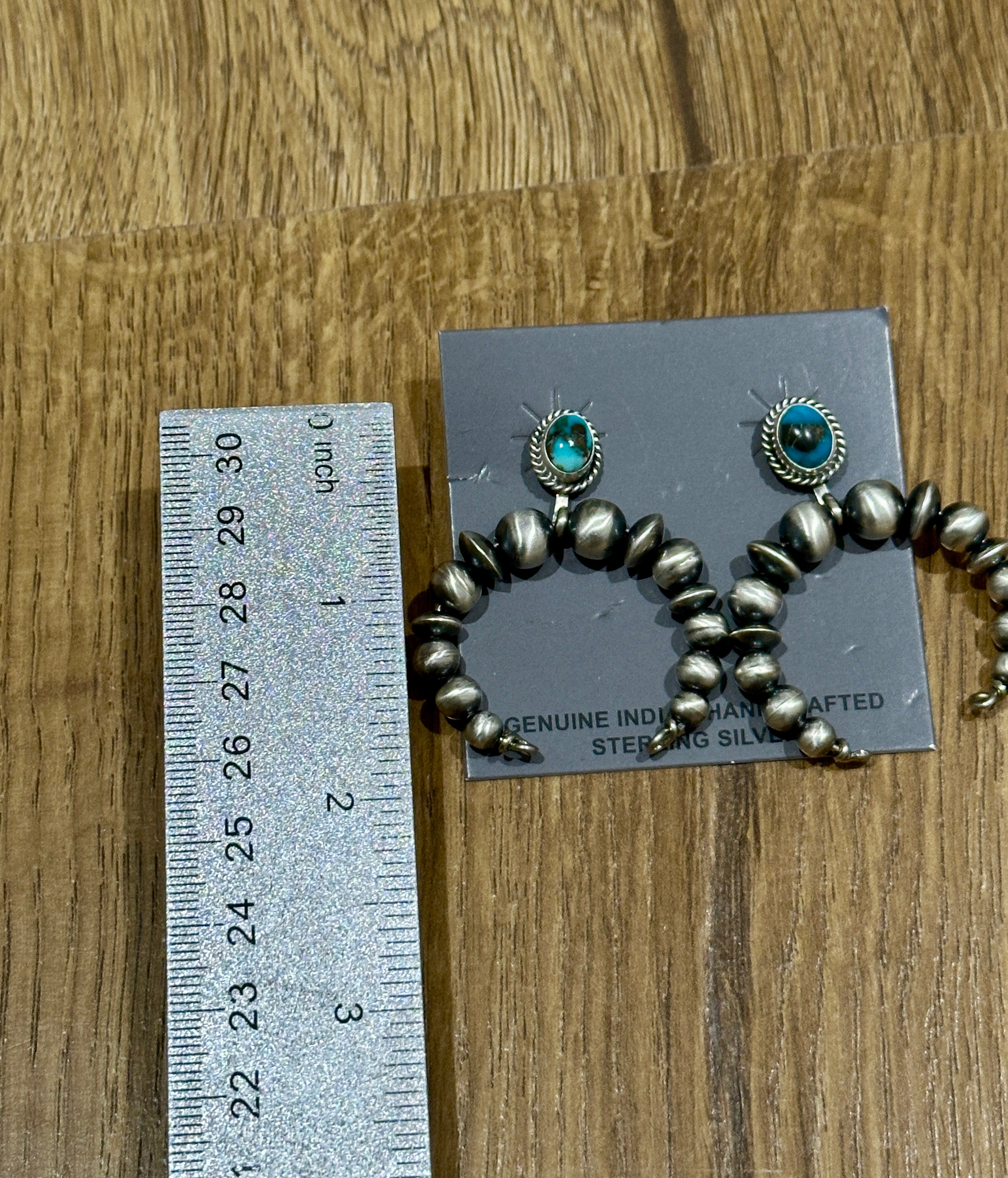 Handcrafted Turquoise & Sterling Silver Naja Beaded Dangle Earrings