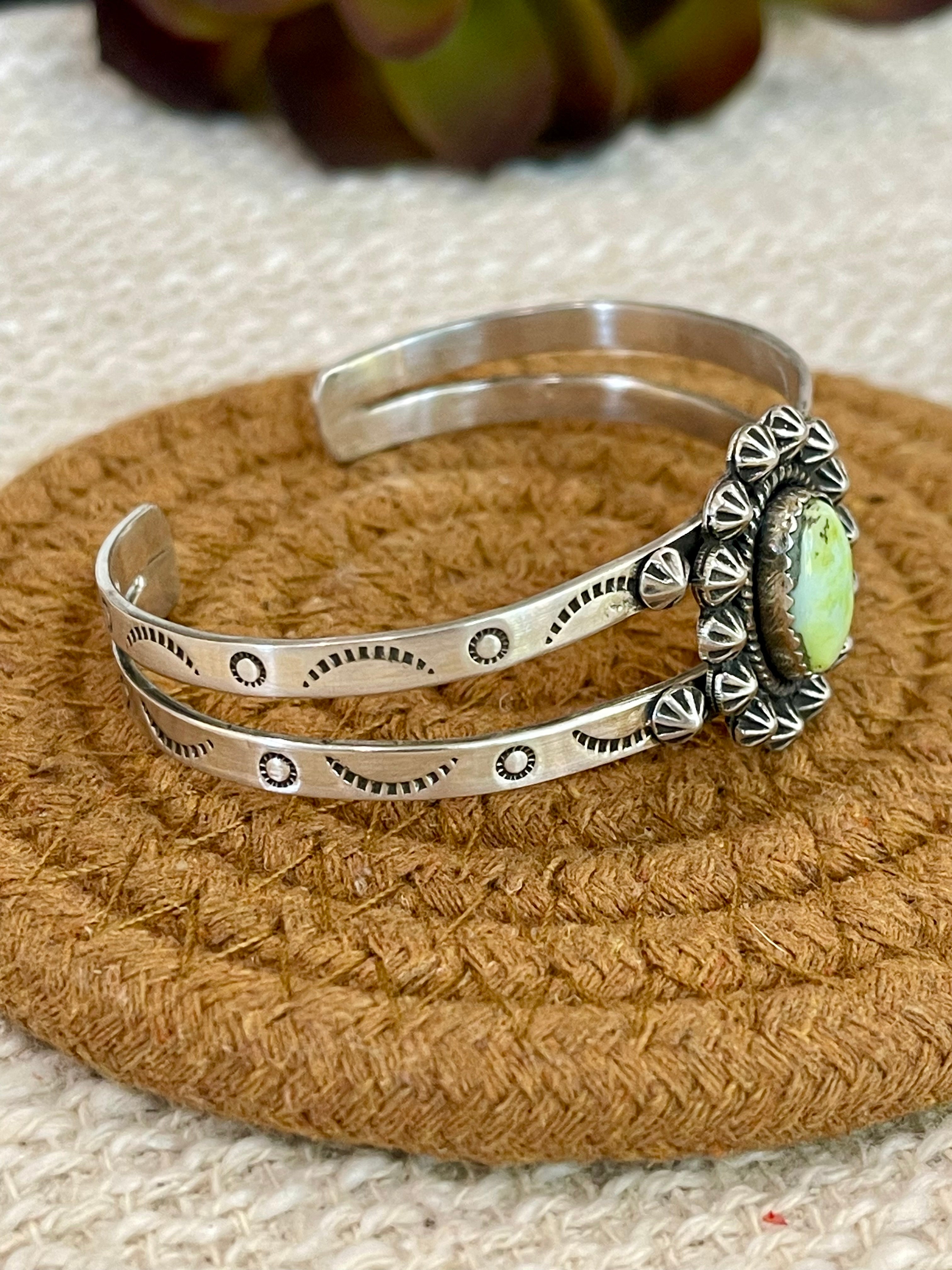 Handmade Sterling Silver Palomino Turquoise Cuff Bracelet with Signed Nizhoni