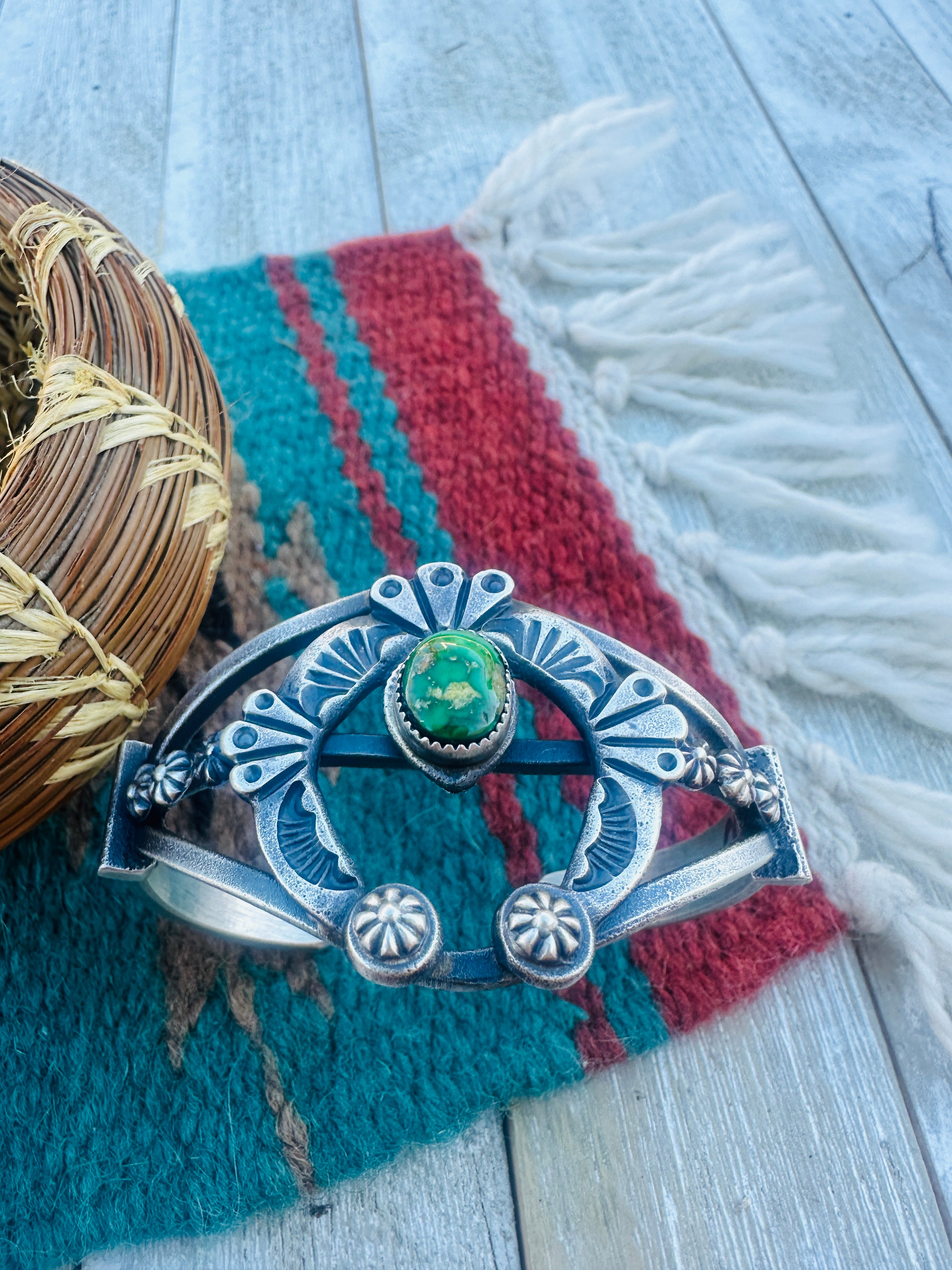 Handcrafted Sonoran Gold Turquoise & Sterling Silver Naja Cuff Bracelet by Kevin Billah