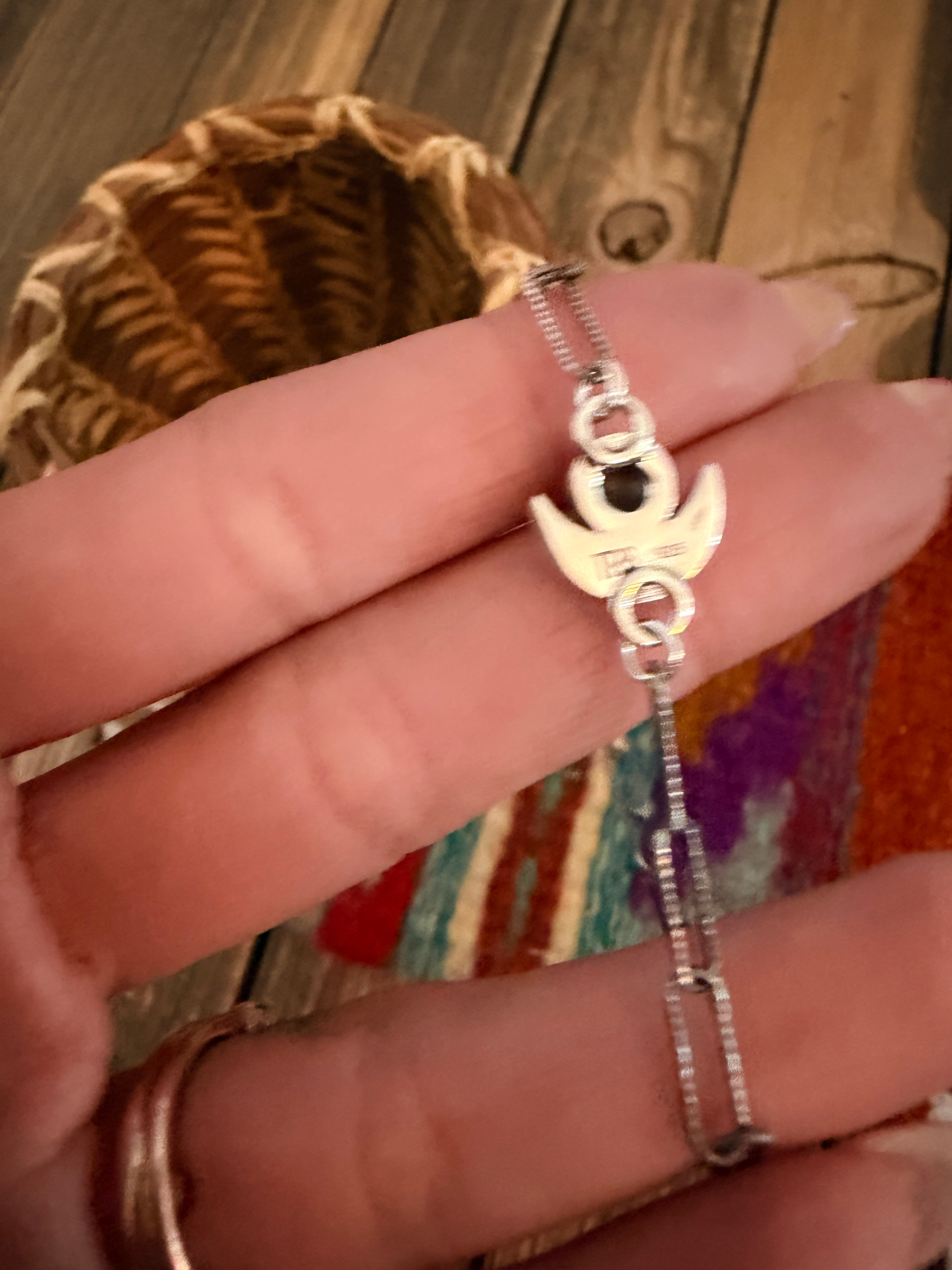 Handmade Kingman Turquoise & Sterling Silver Moon Anklet