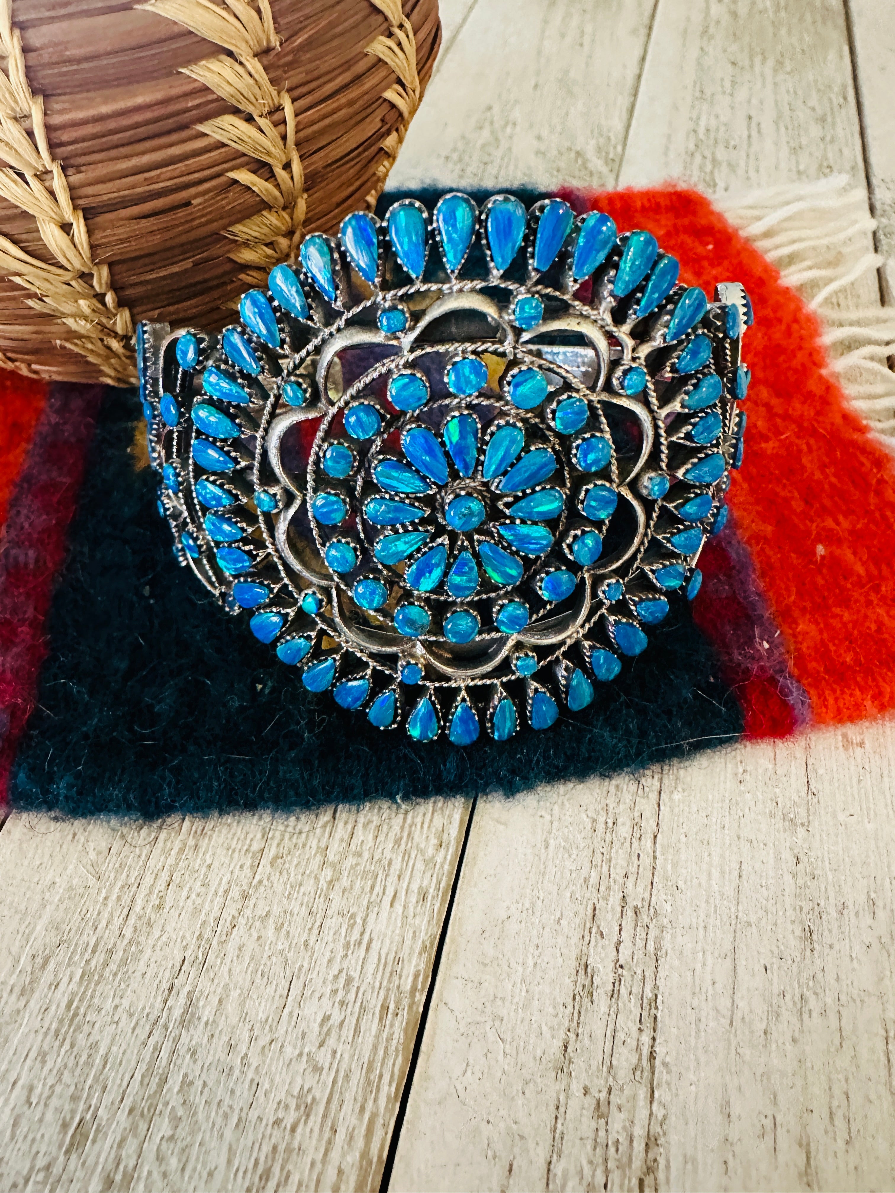 Nizhoni Handmade Sterling Silver & Blue Opal Cuff Bracelet /