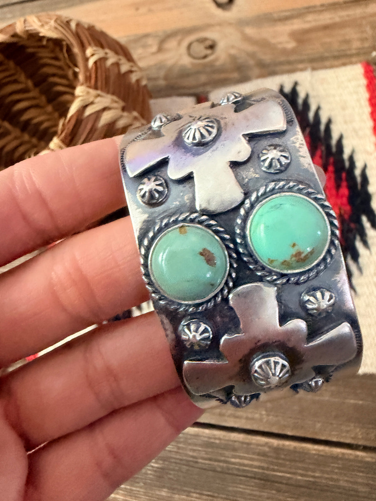 Handcrafted Turquoise & Sterling Silver Cross Cuff Bracelet by Larry Kaye