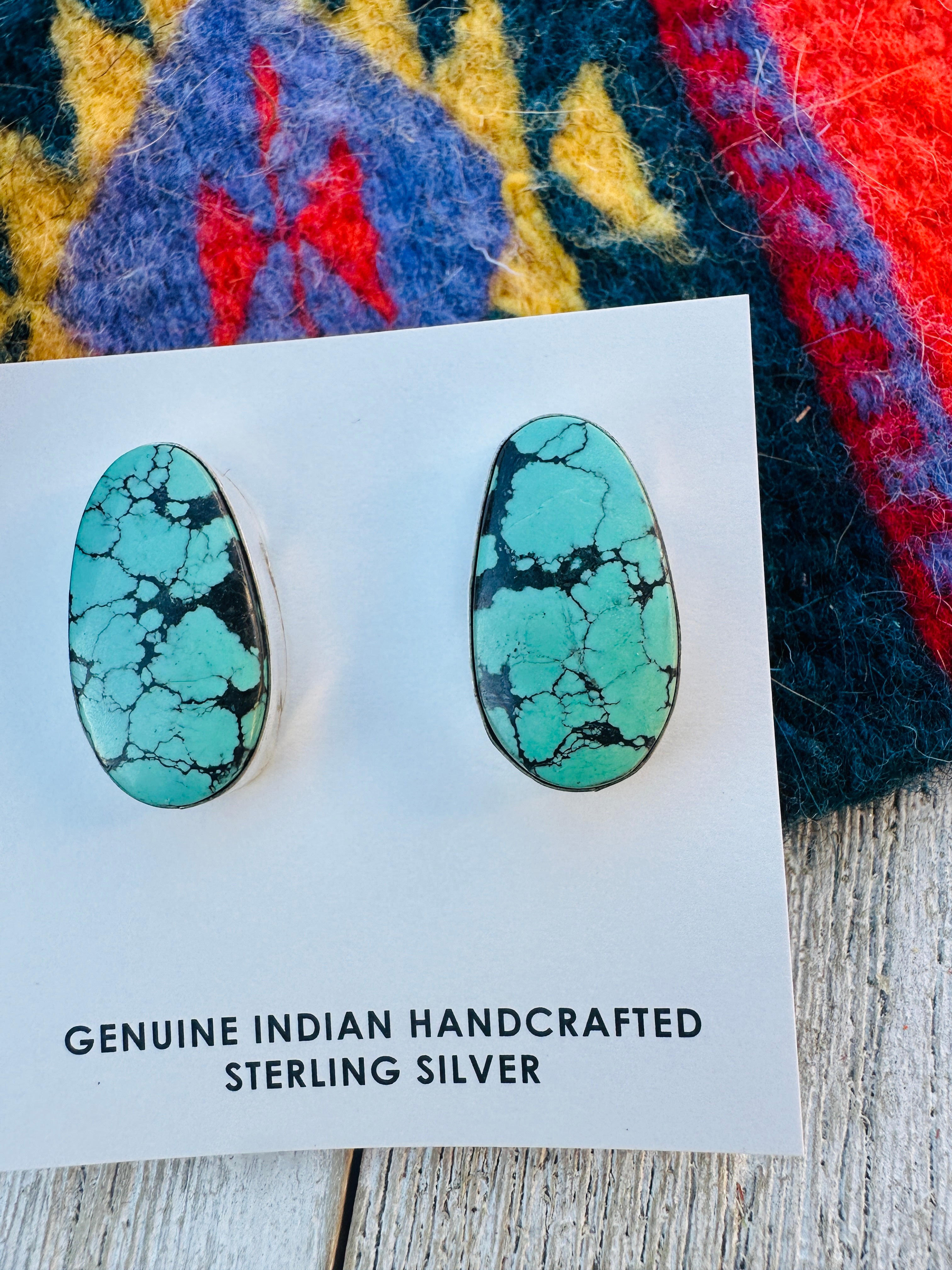 Handcrafted Kingman Web Turquoise & Sterling Silver Post Earrings