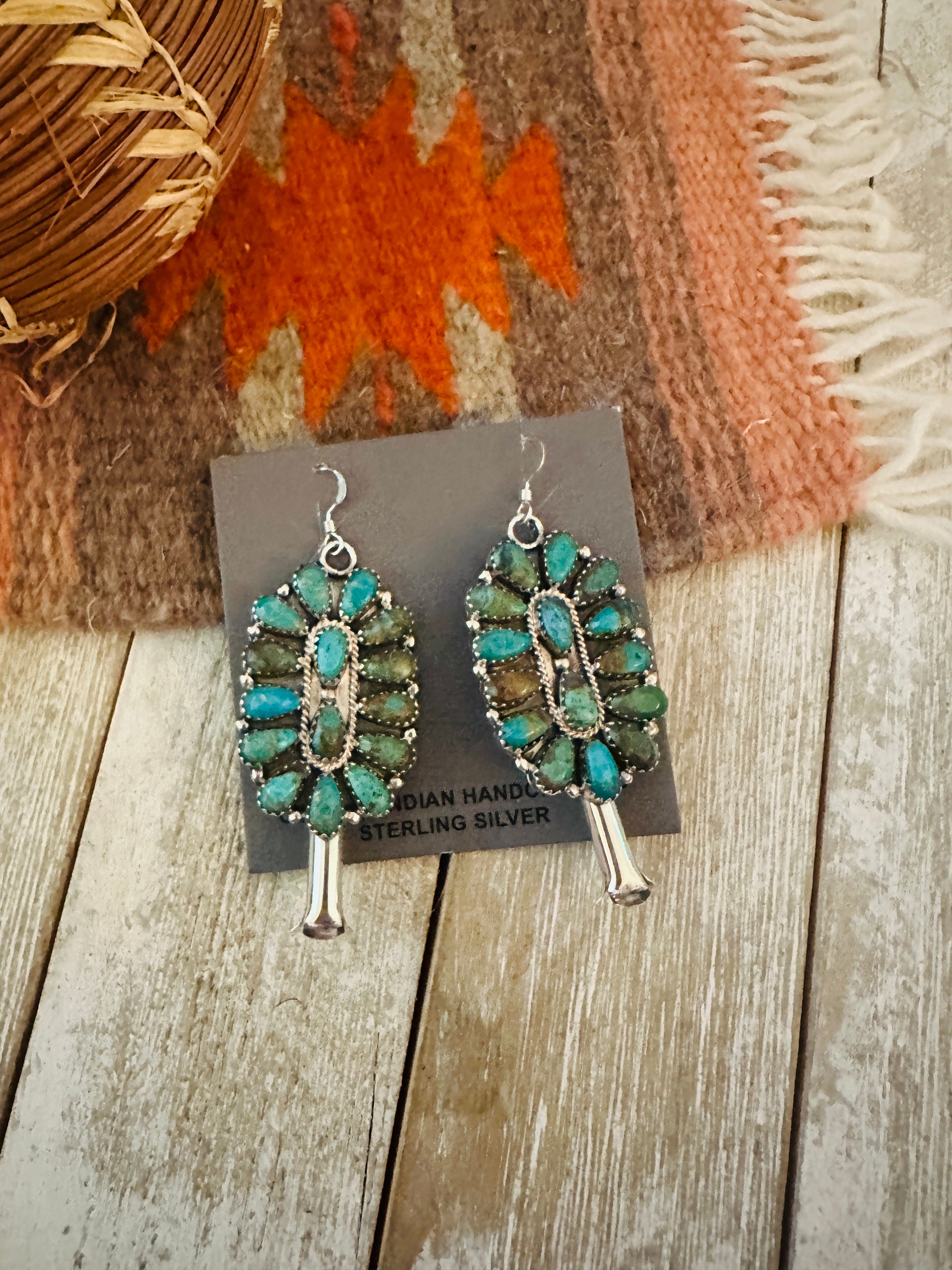 Handcrafted Sterling Silver & Turquoise Cluster Blossom Dangle Earrings