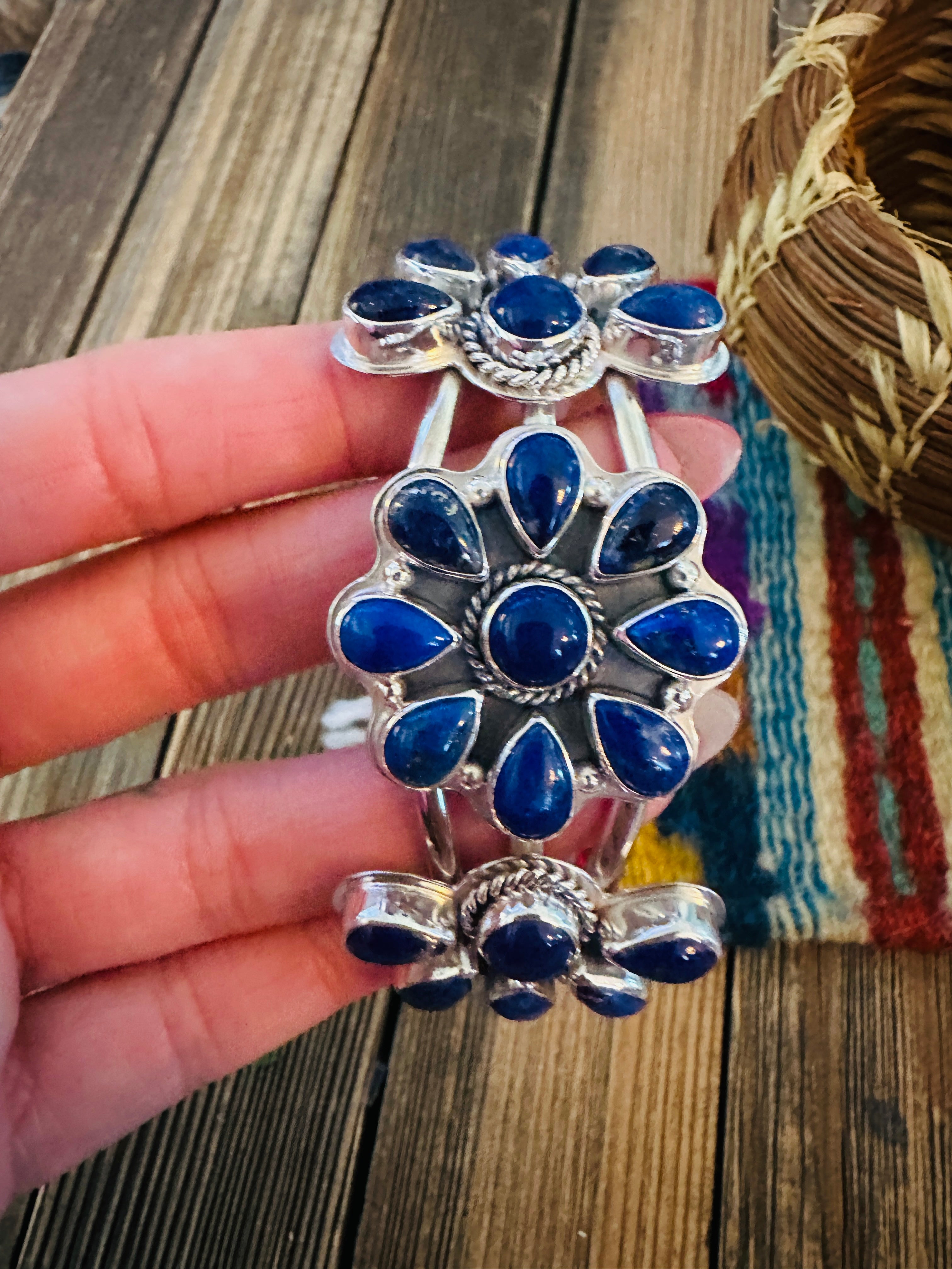 Handcrafted Sterling Silver and Lapis Cuff Bracelet
