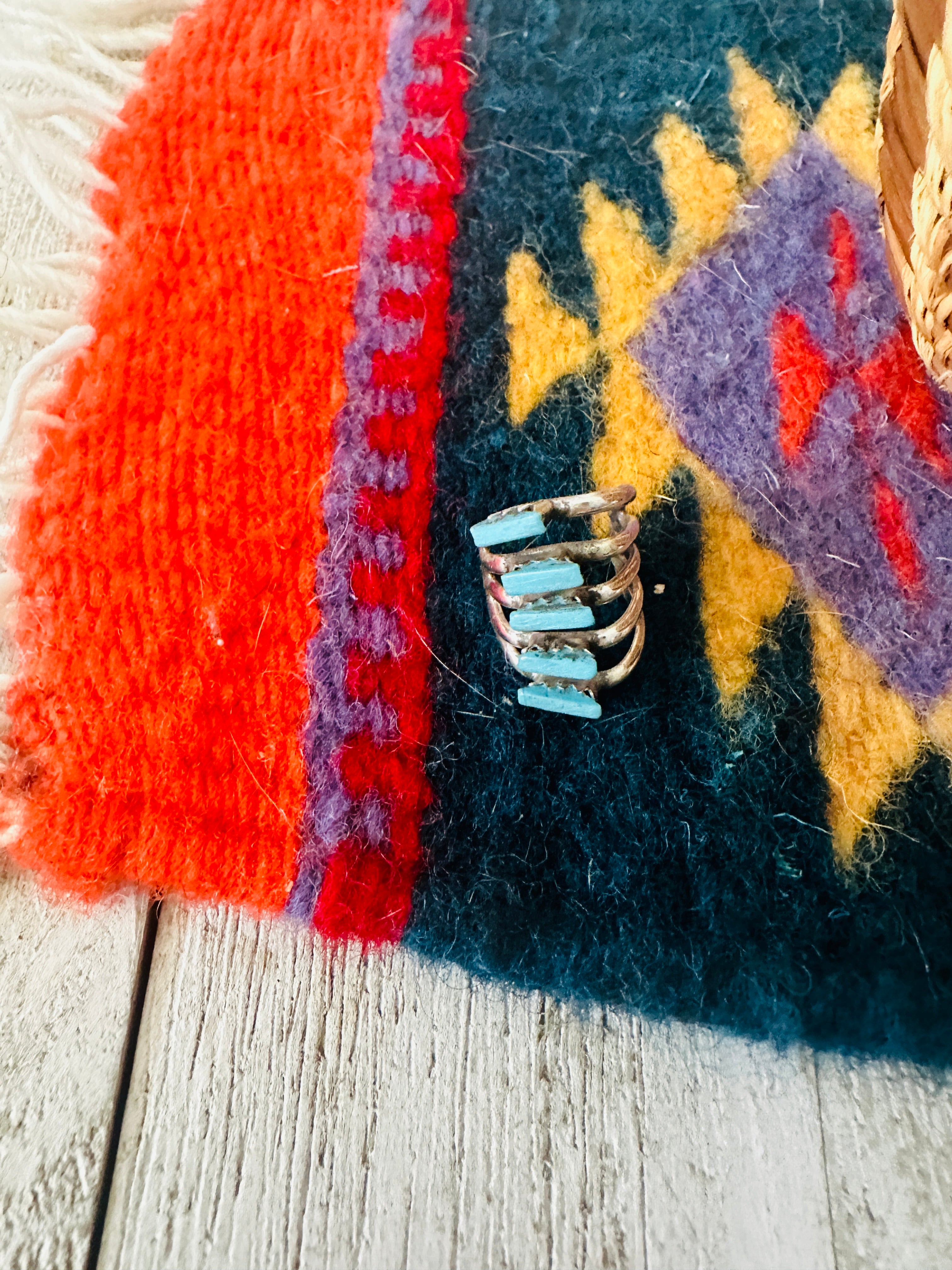 Handcrafted Sterling Silver & Turquoise 5 Stone Ear Cuff