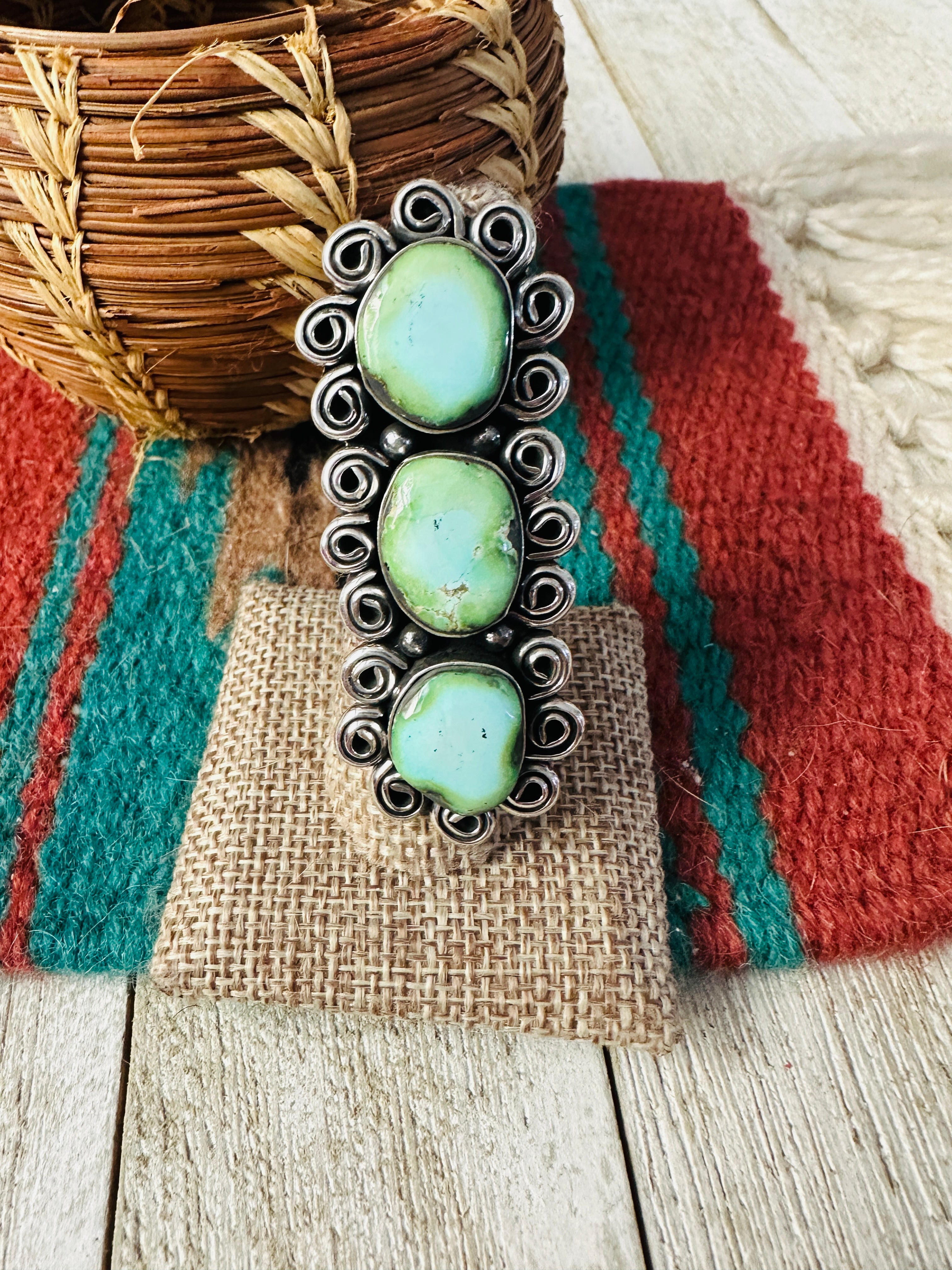 Handcrafted Carico Lake Turquoise & Sterling Silver Ring size 8