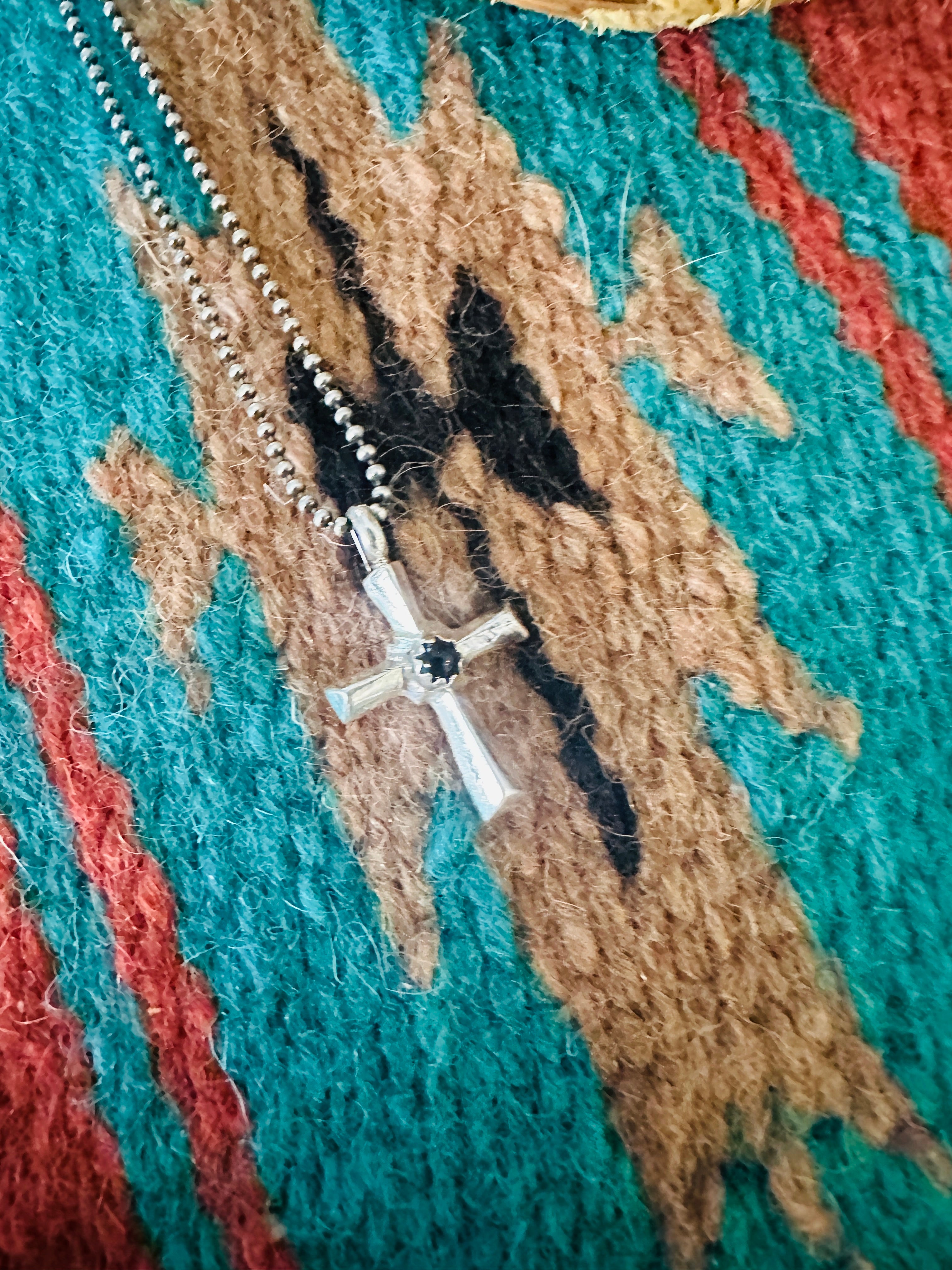 Handcrafted Black Onyx & Sterling Silver Cross Pendant CR29