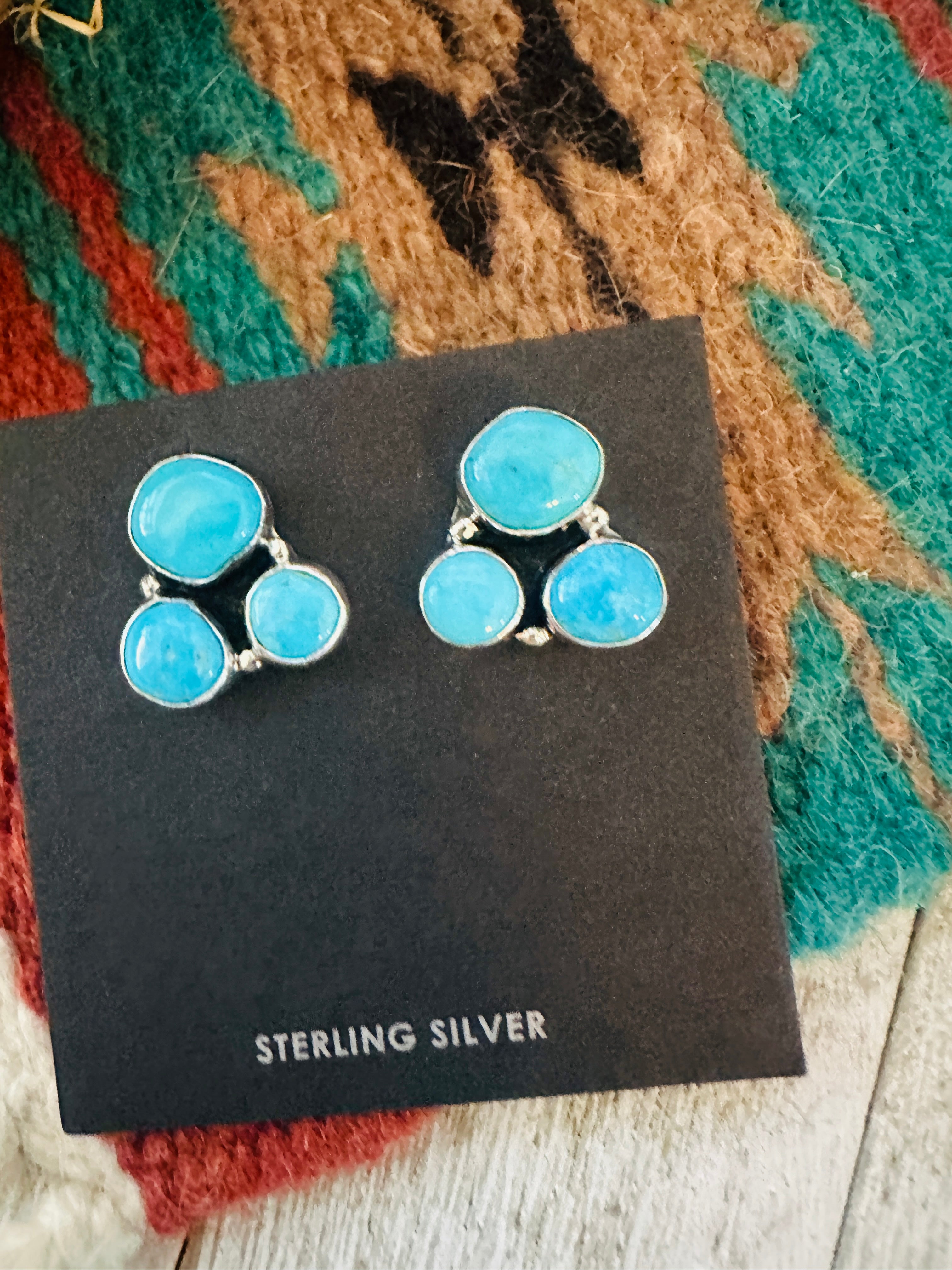 Handcrafted Sterling Silver & Turquoise Cluster Post Earrings