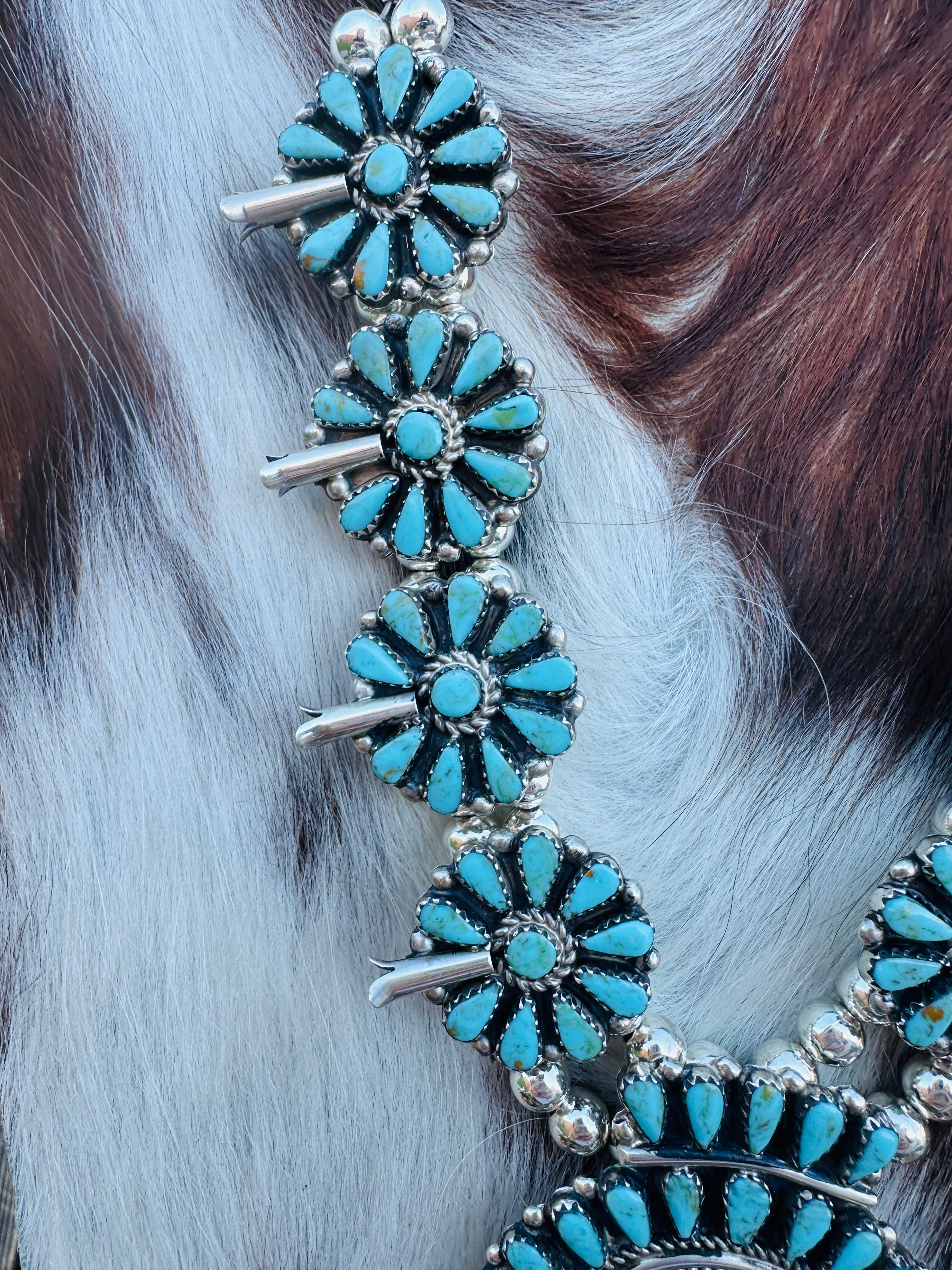 Old Pawn Handcrafted Turquoise & Sterling Silver Squash Blossom Necklace