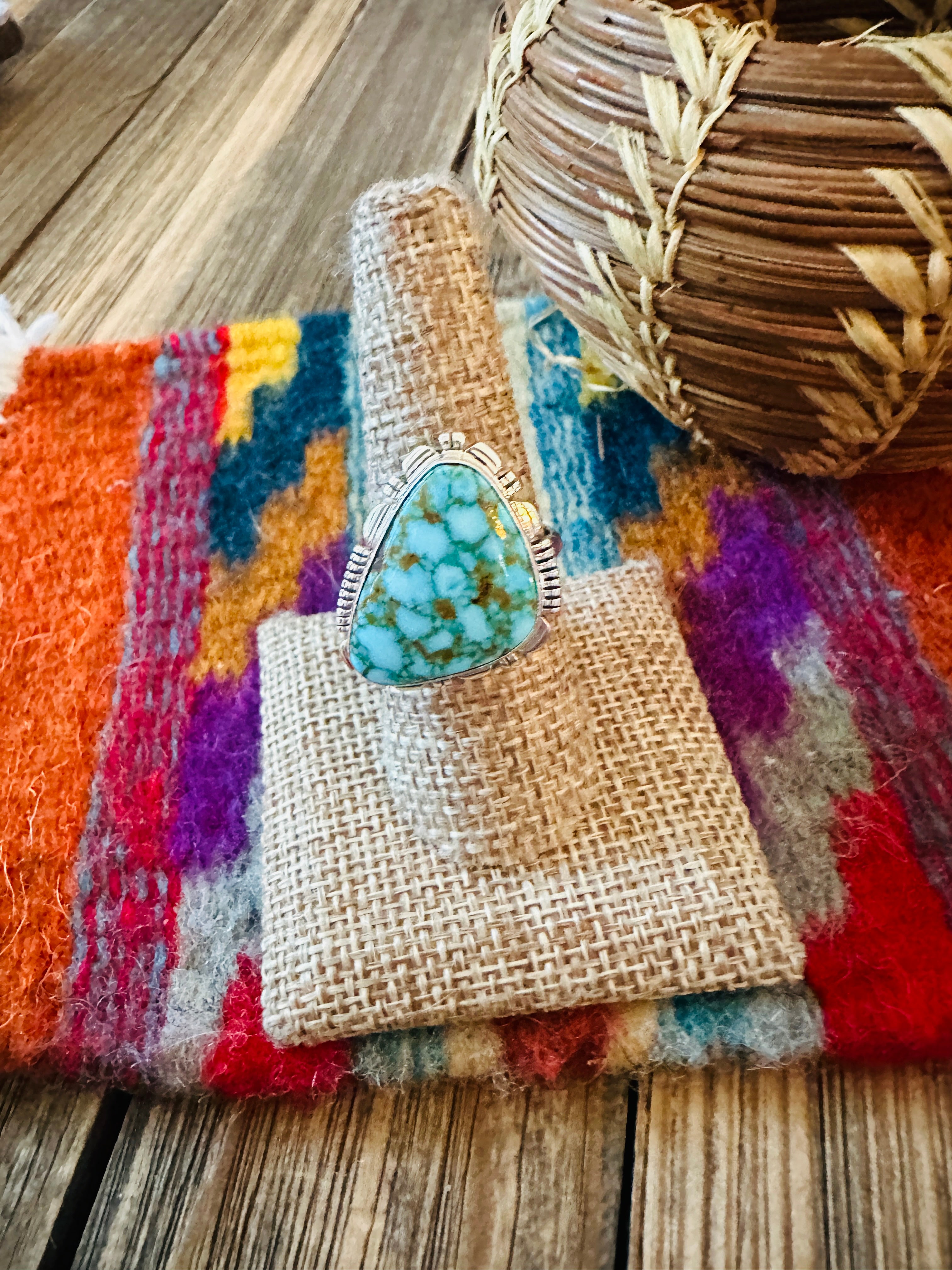 Handcrafted Sonoran Mountain Turquoise & Sterling Silver Ring size 9