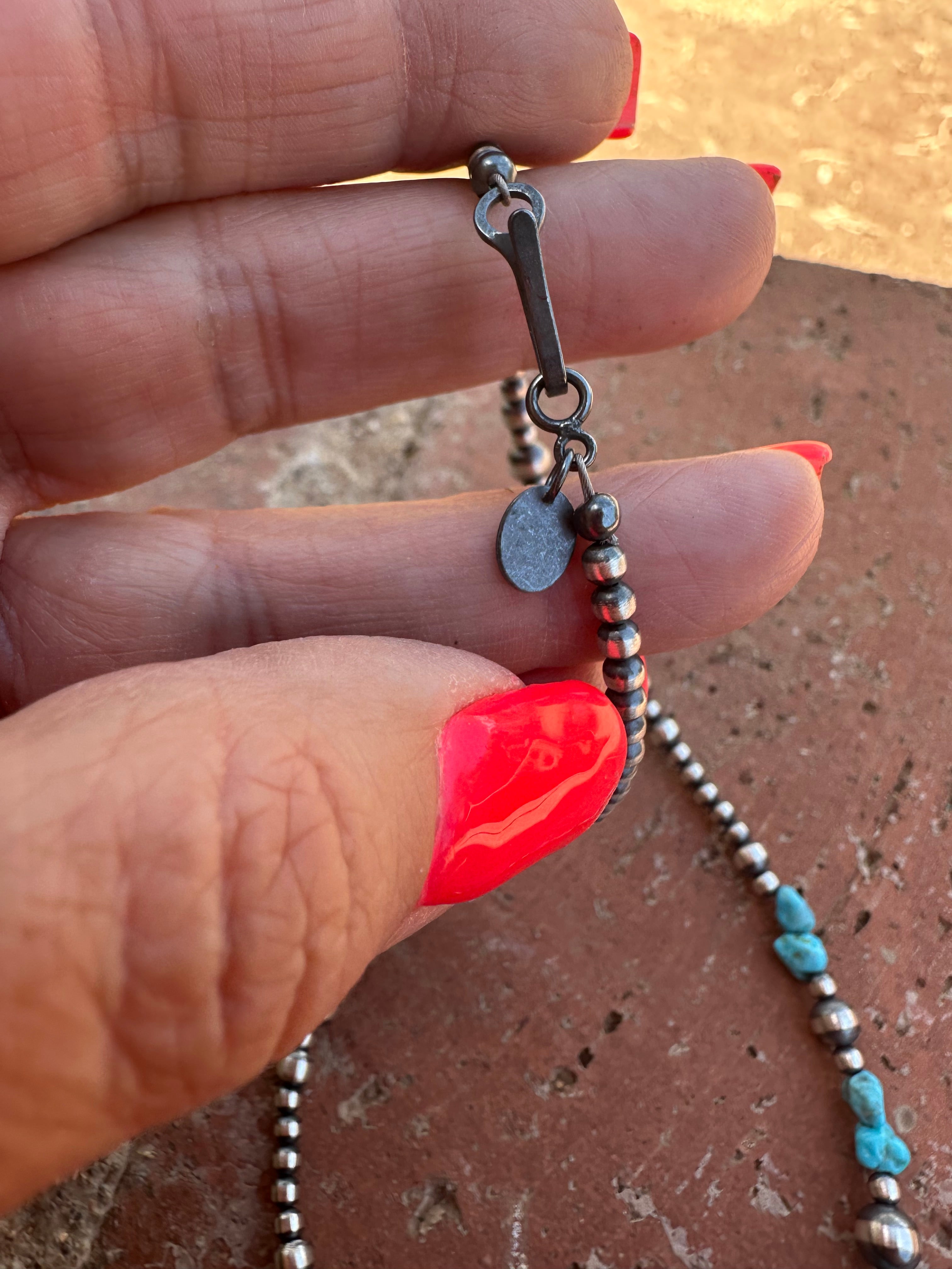 Handcrafted Kingman Dance Turquoise & Sterling Silver 3mm-8mm Beaded Necklace