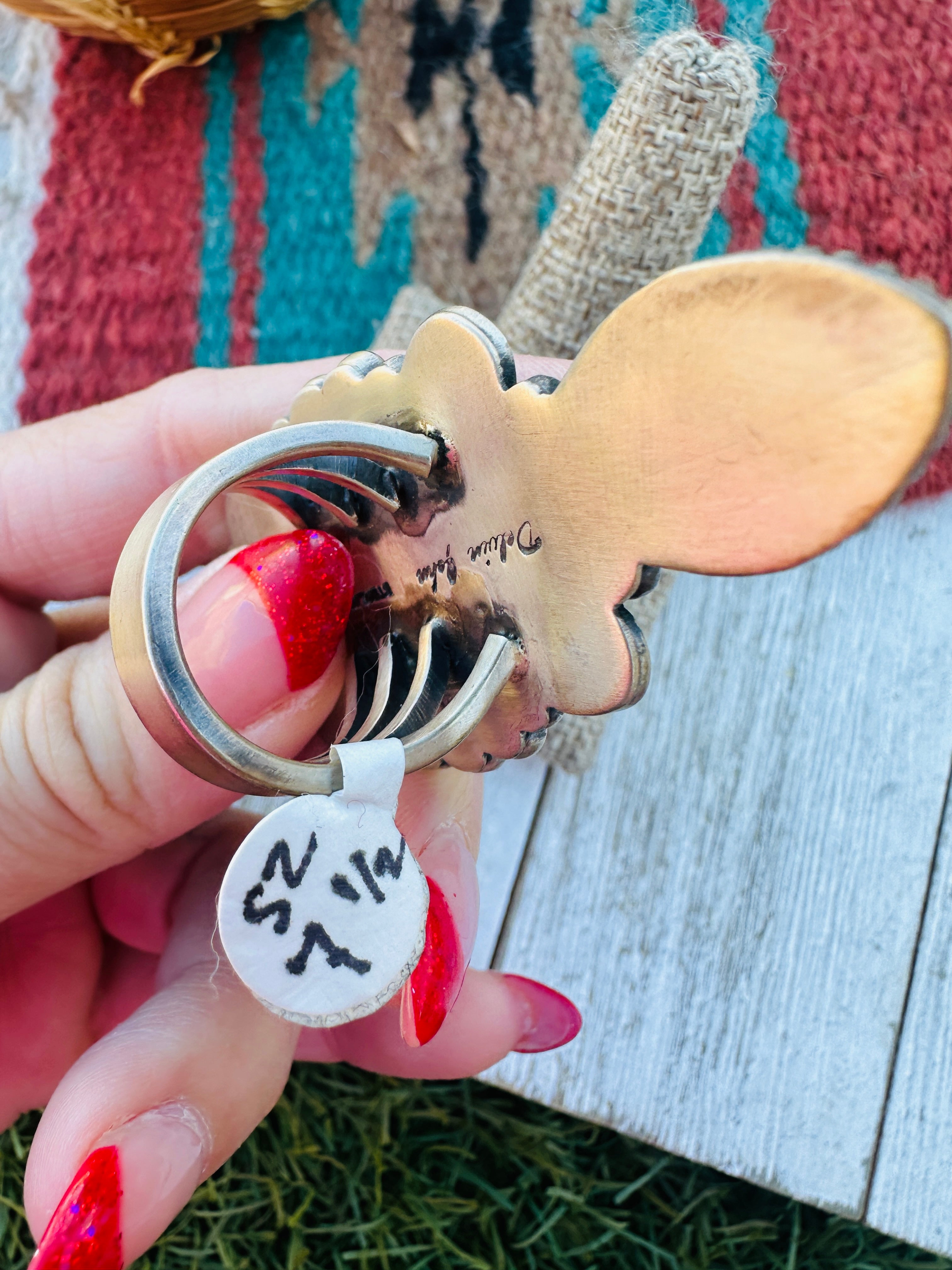 Handcrafted Golden Hills Turquoise & Sterling Silver Ring Size 7.5 by Delvin John