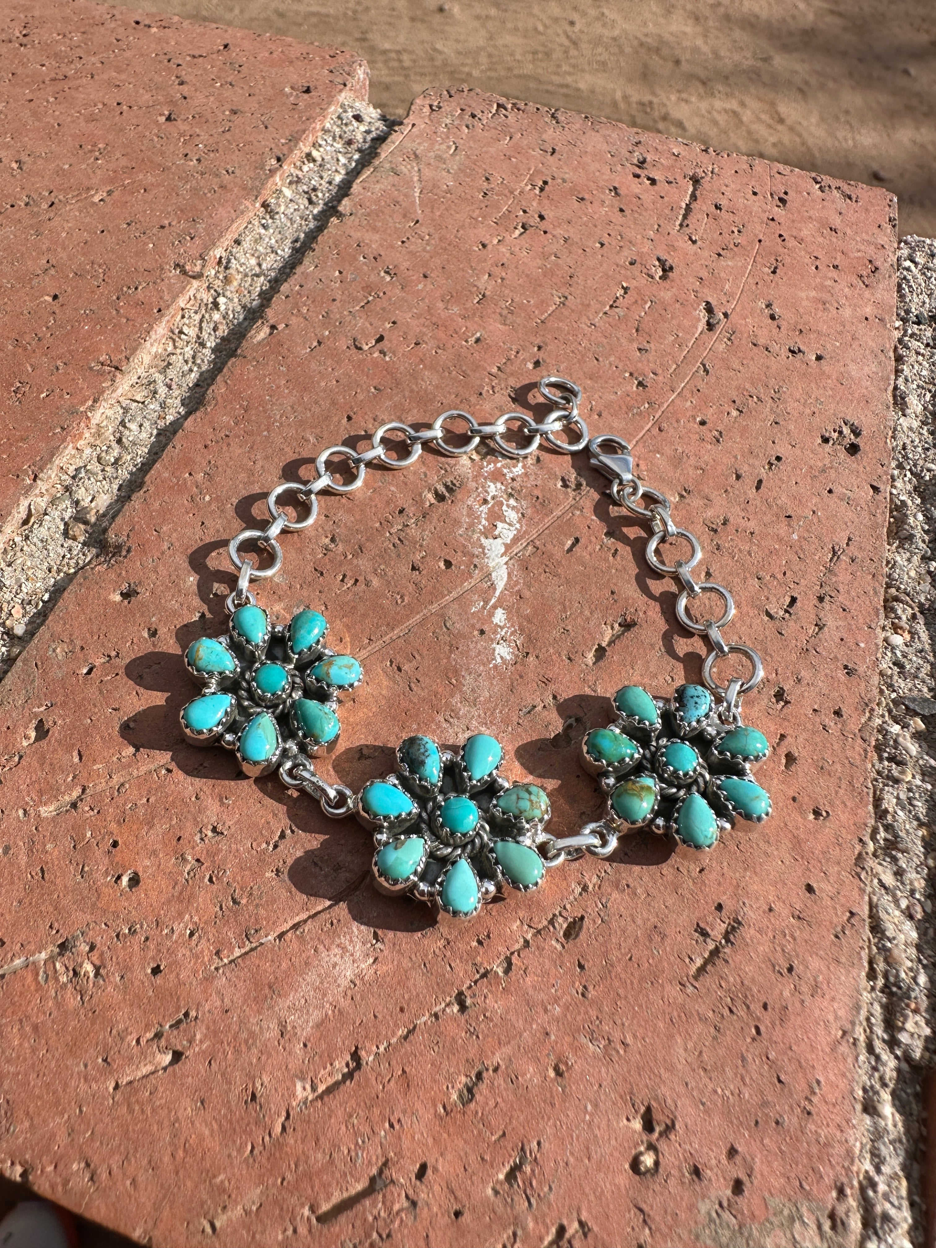 Cassidy Collection Handmade Sterling Silver Turquoise Cluster Bracelet Signed Nizhoni