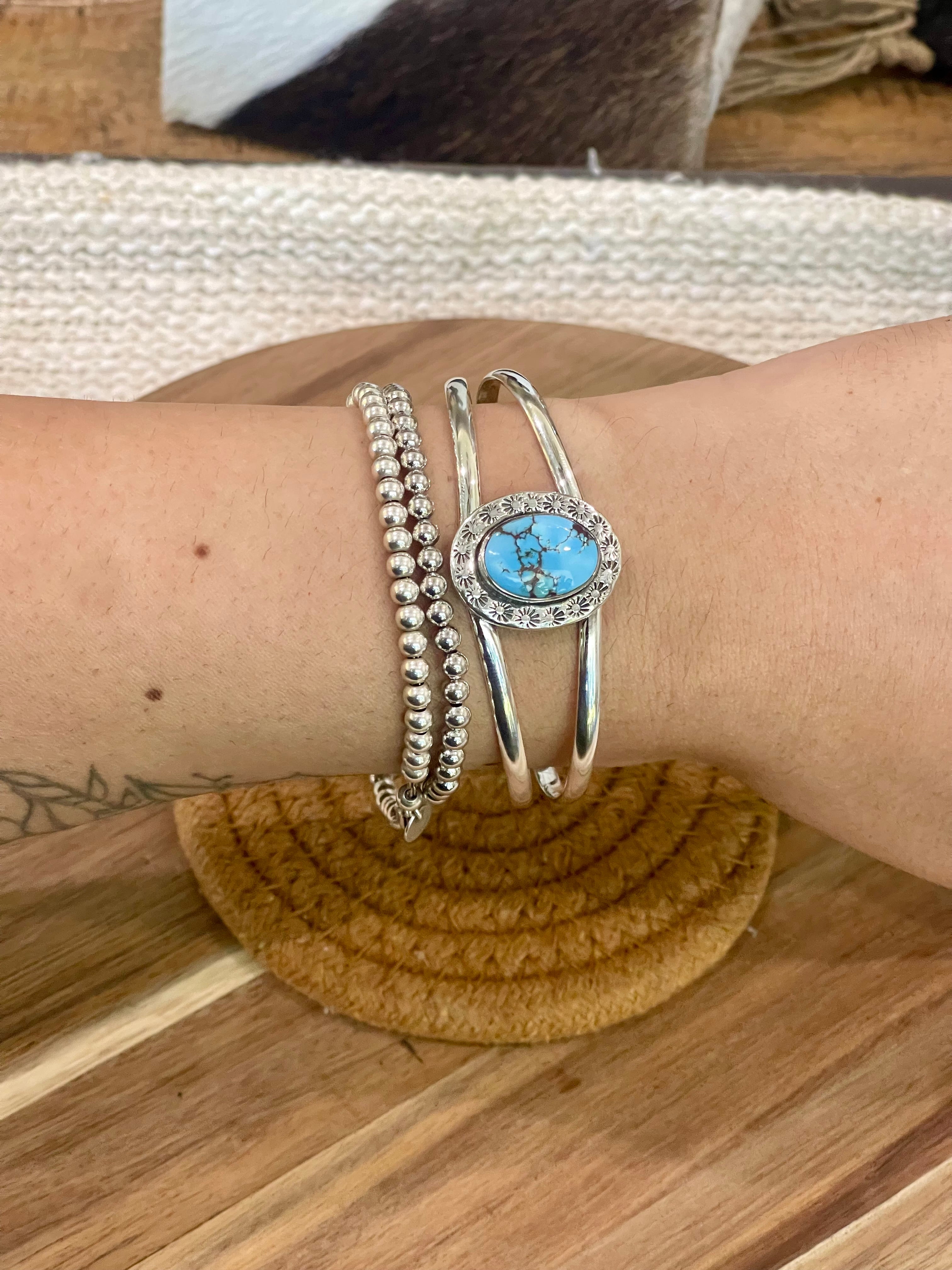 Handmade Sterling Silver & Golden Hills Turquoise Cuff
