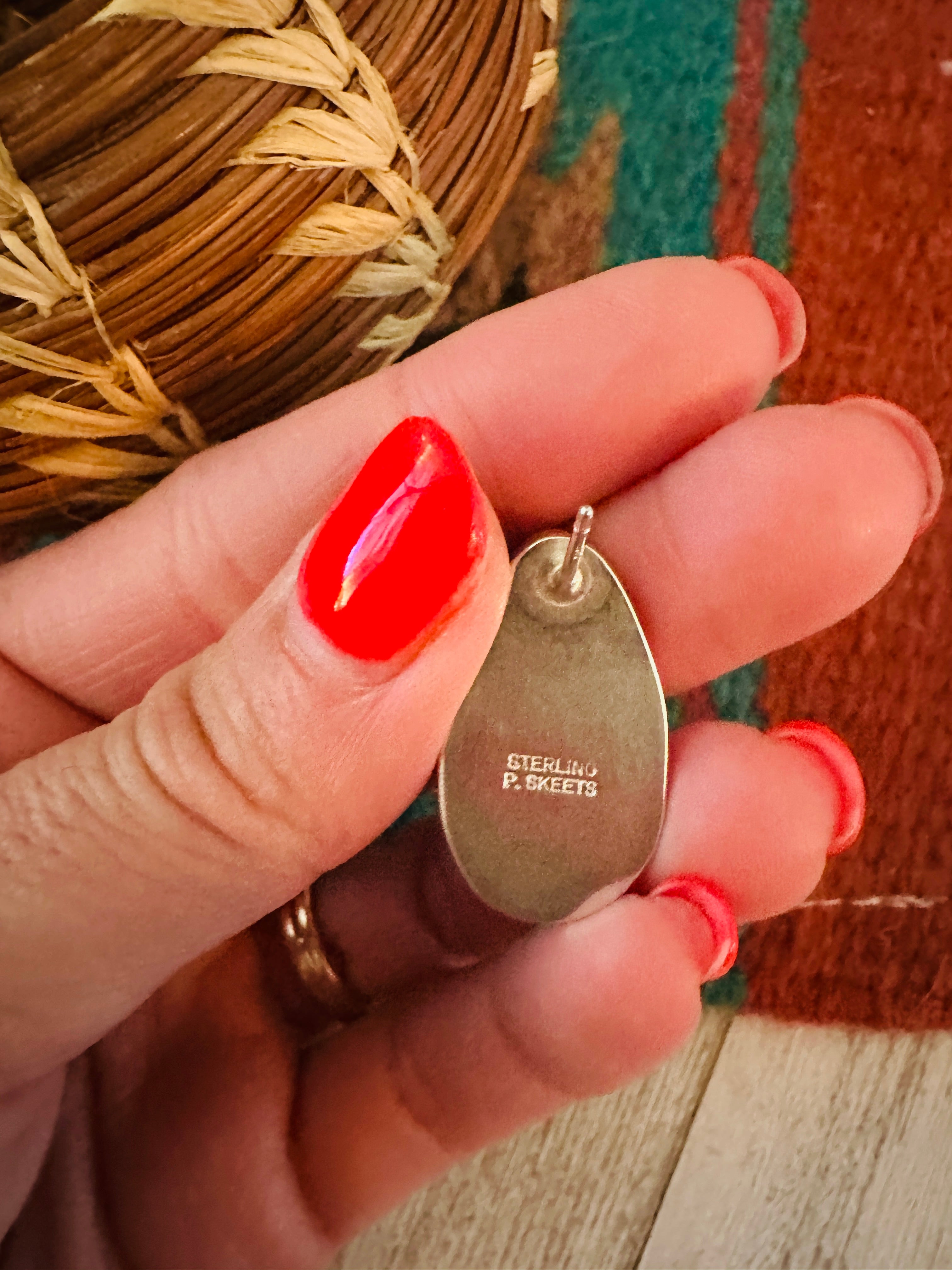 Handcrafted Turquoise & Sterling Silver Post Earrings Signed