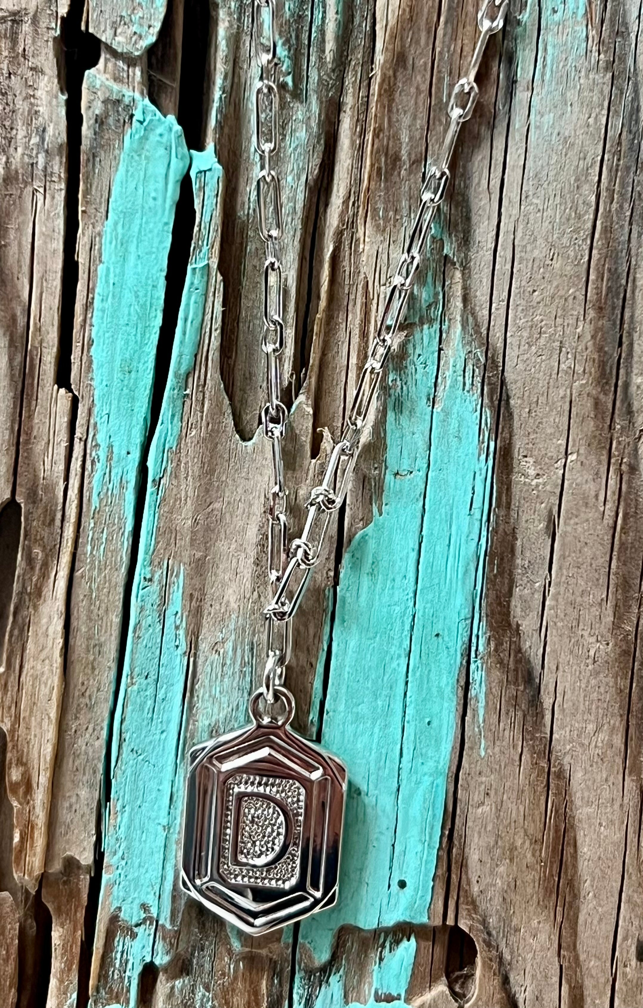 Hexagon Tag Initial “D” Pendant Necklace