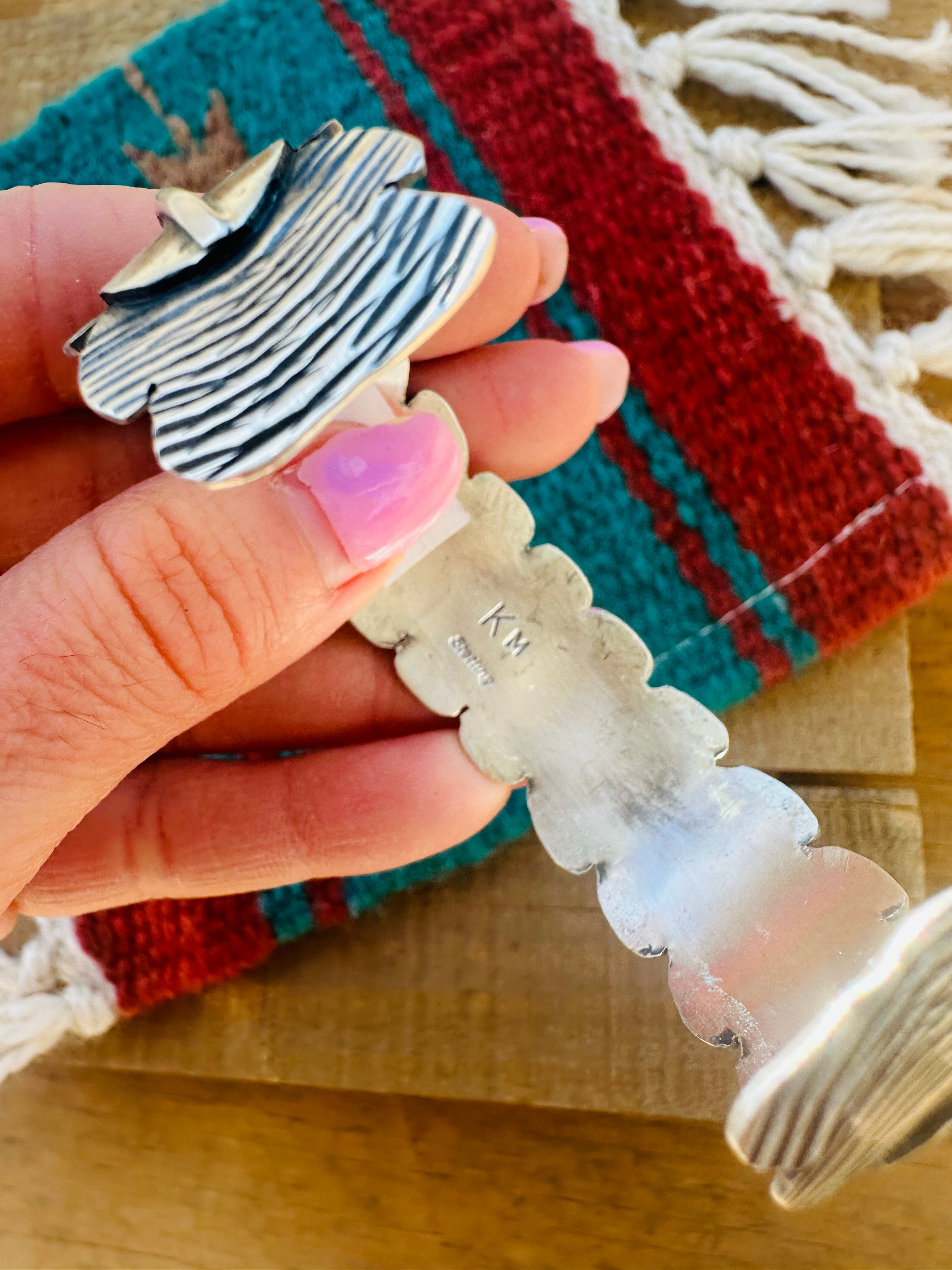 Handcrafted Hand Stamped Sterling Silver Feather Cuff Bracelet