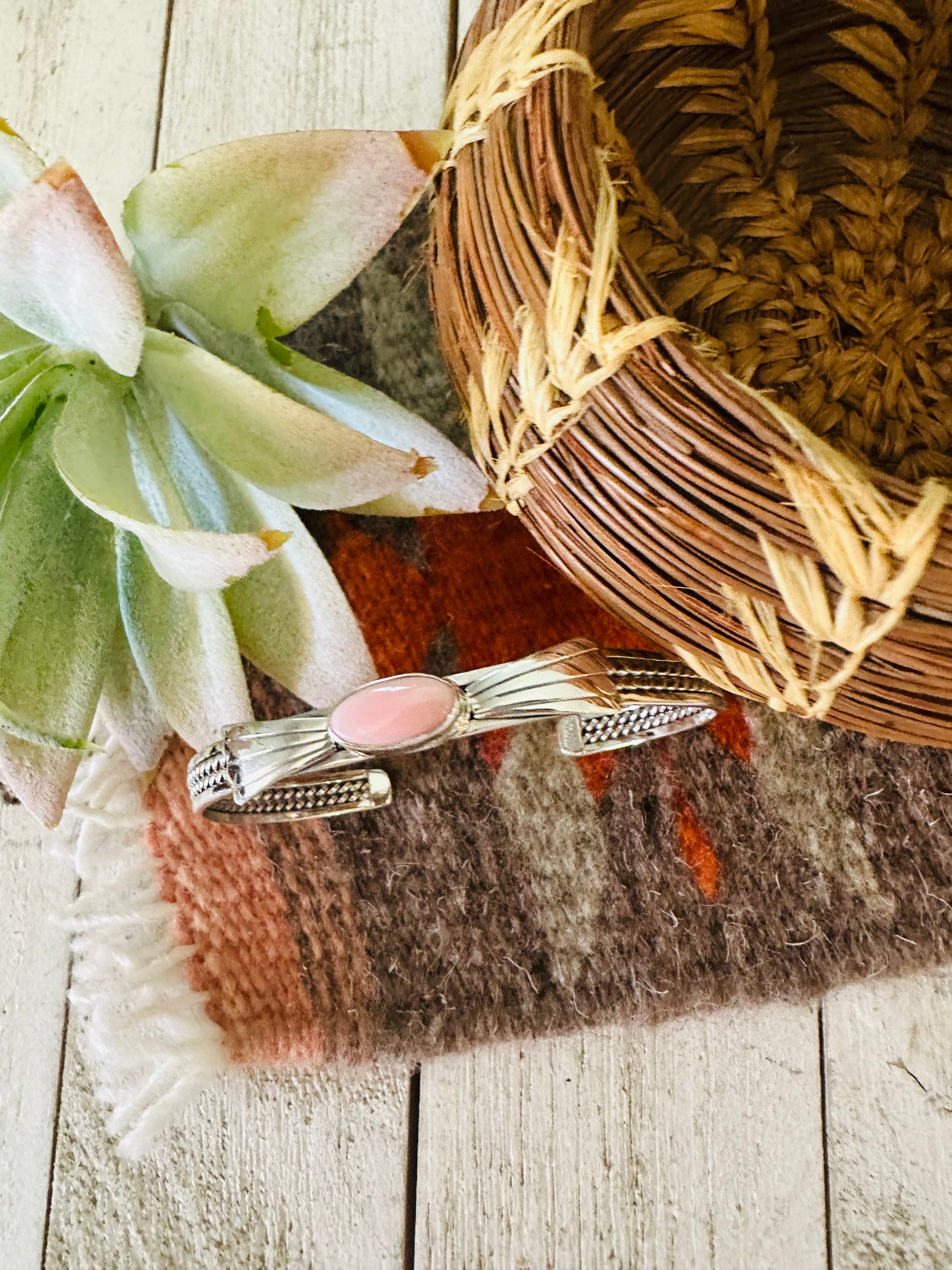 Handcrafted Queen Pink Conch Shell & Sterling Silver Cuff Bracelet