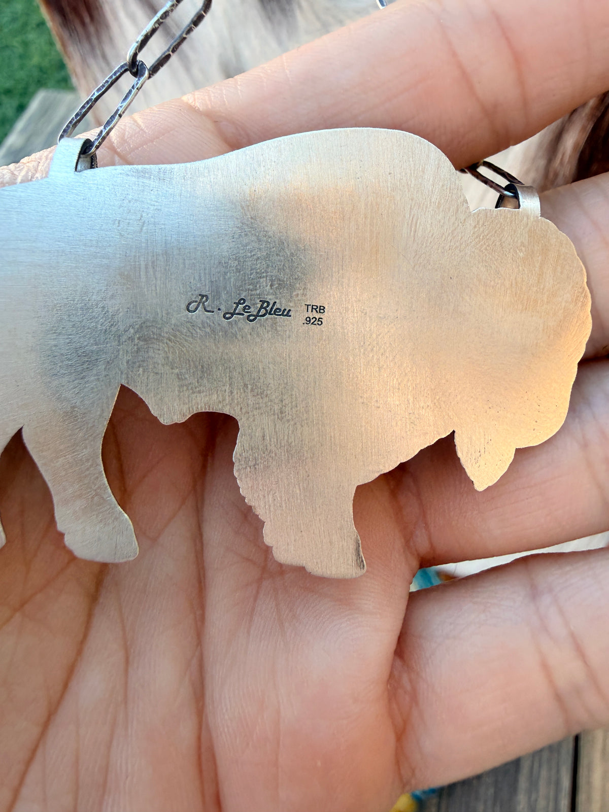 Handmade Sterling Silver & Turquoise Buffalo Necklace