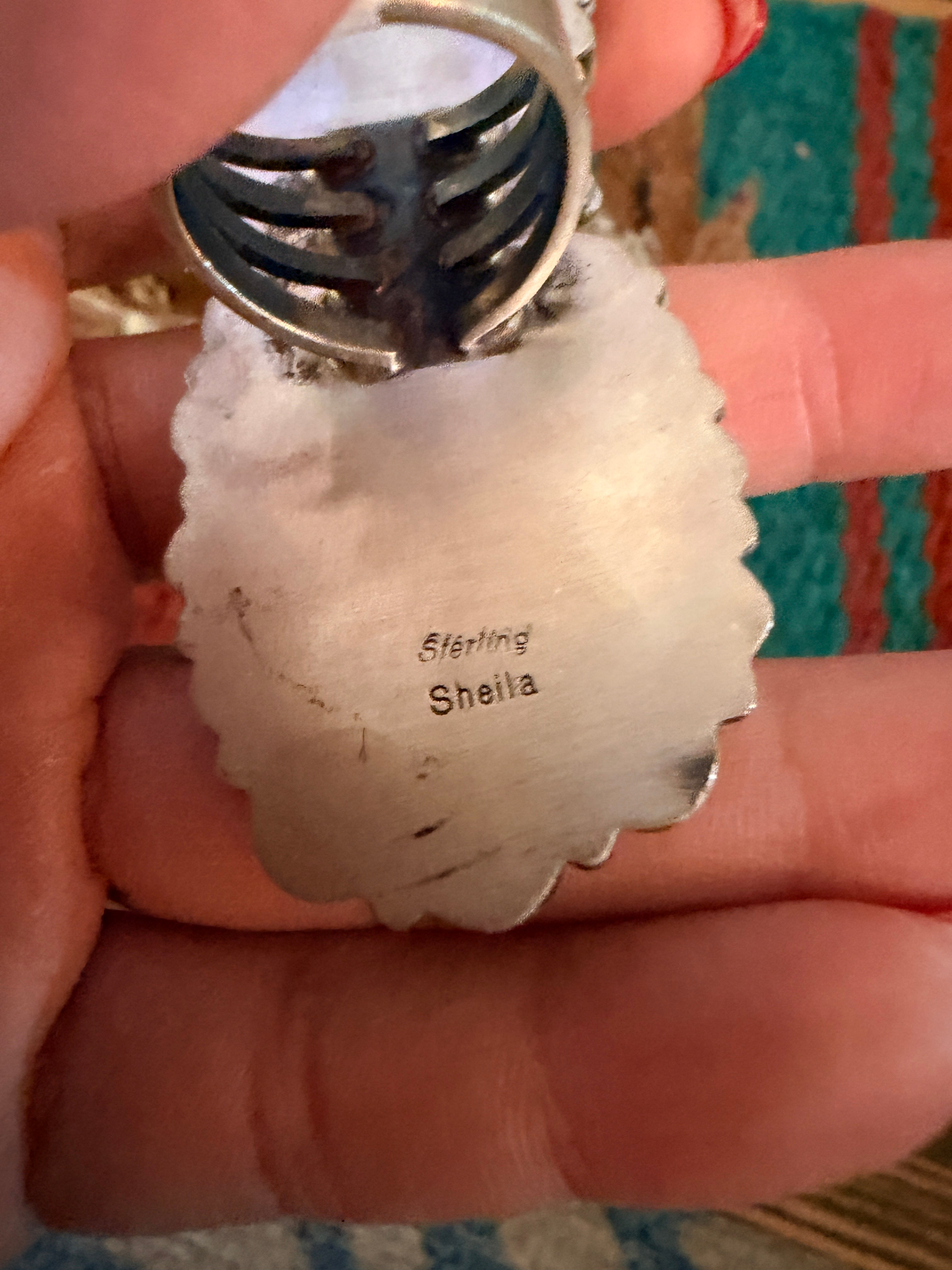 Handcrafted Spiny Oyster, Turquoise & Sterling Silver Cluster Ring by Sheila Becenti Size 7.5