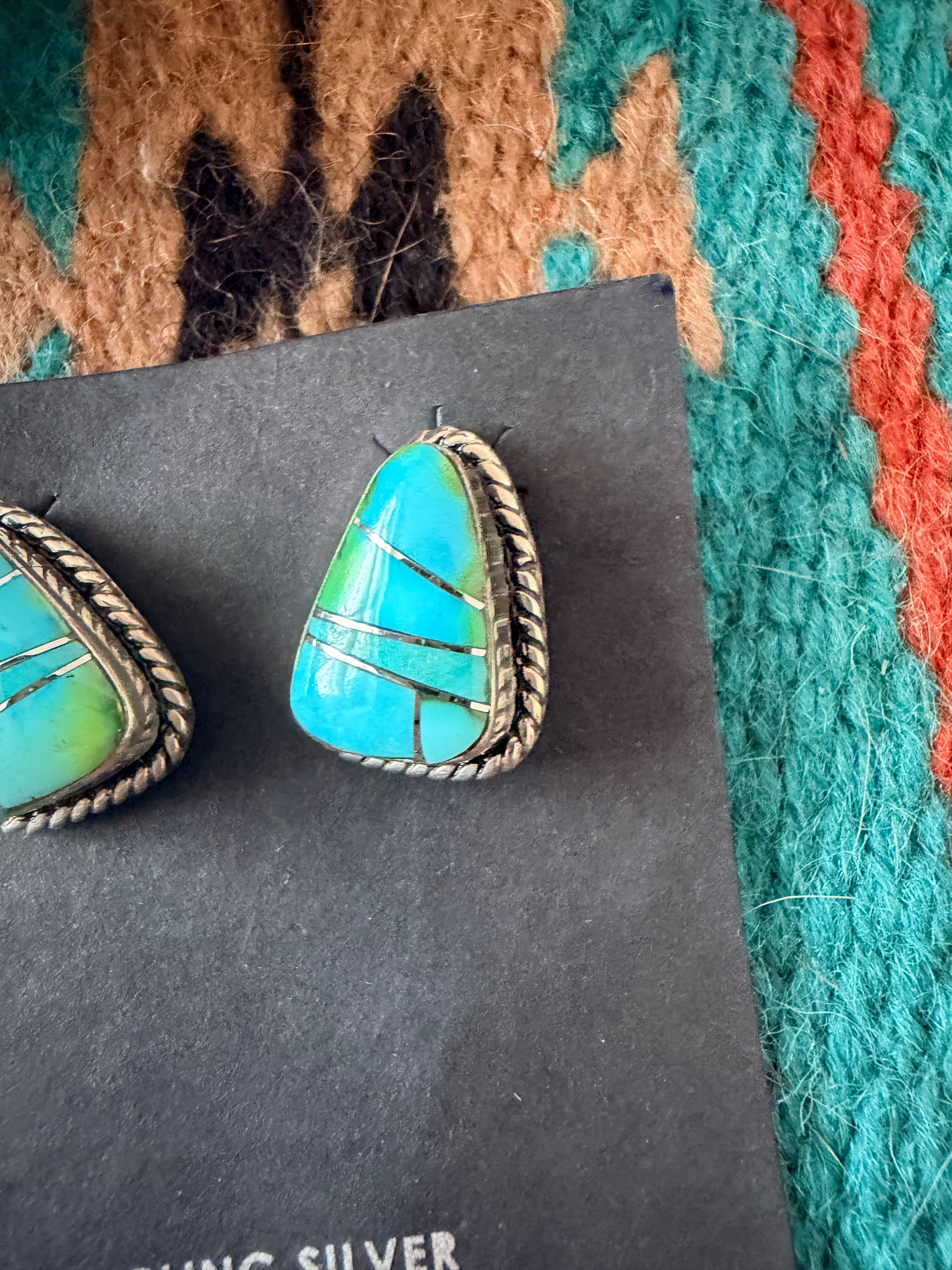 Handcrafted Turquoise & Sterling Silver Inlay Post Earrings