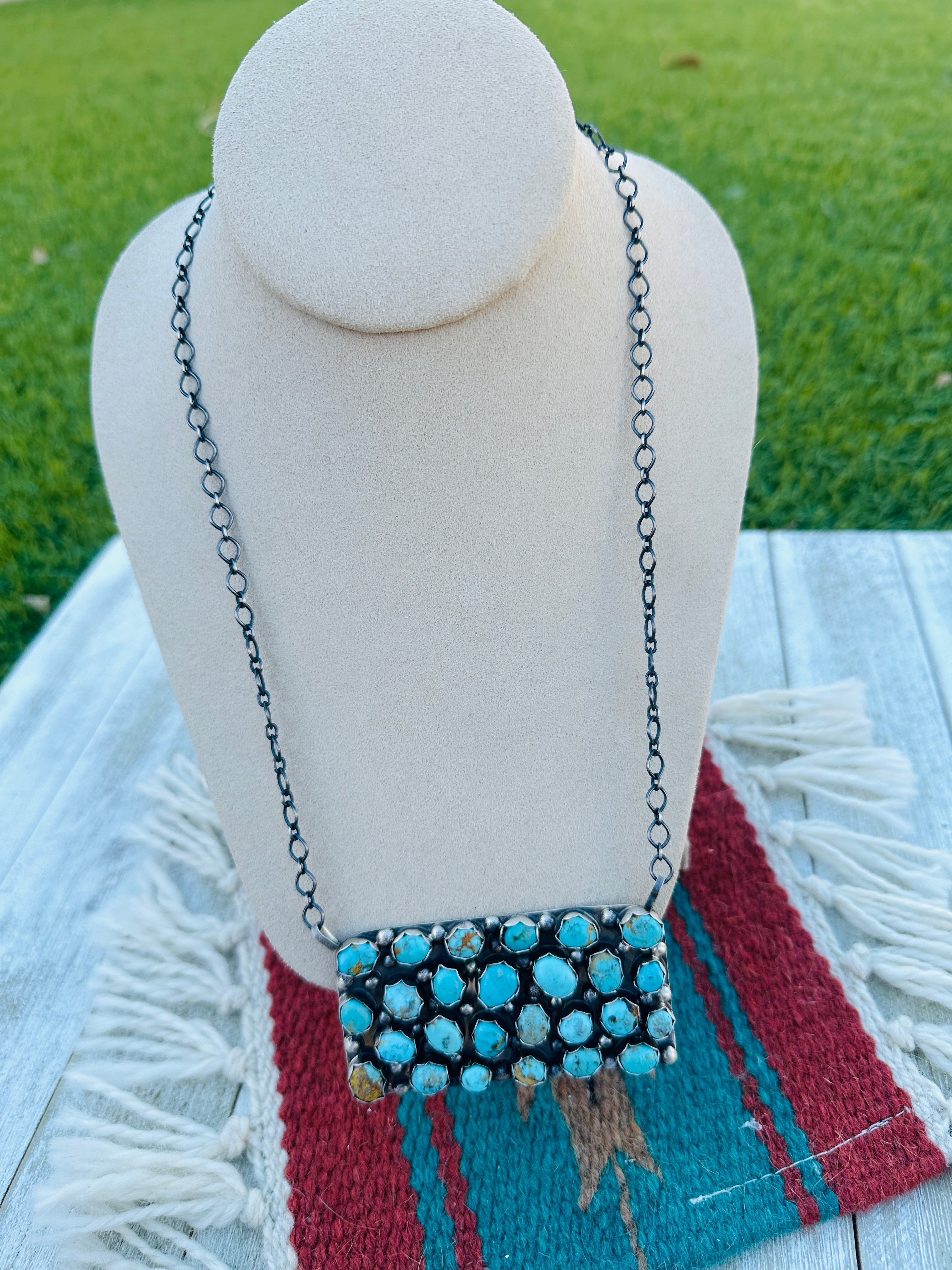 Handcrafted Turquoise & Sterling Silver Cluster Necklace