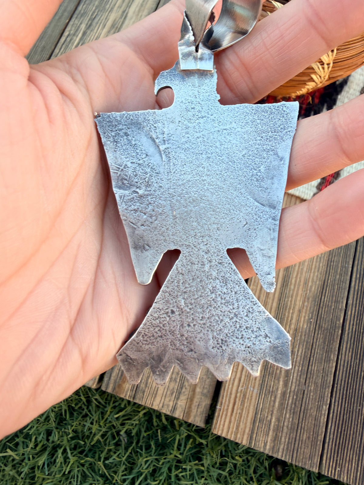 Handcrafted Sterling Silver & Turquoise Thunderbird Pendant by Shawn Cayatineto