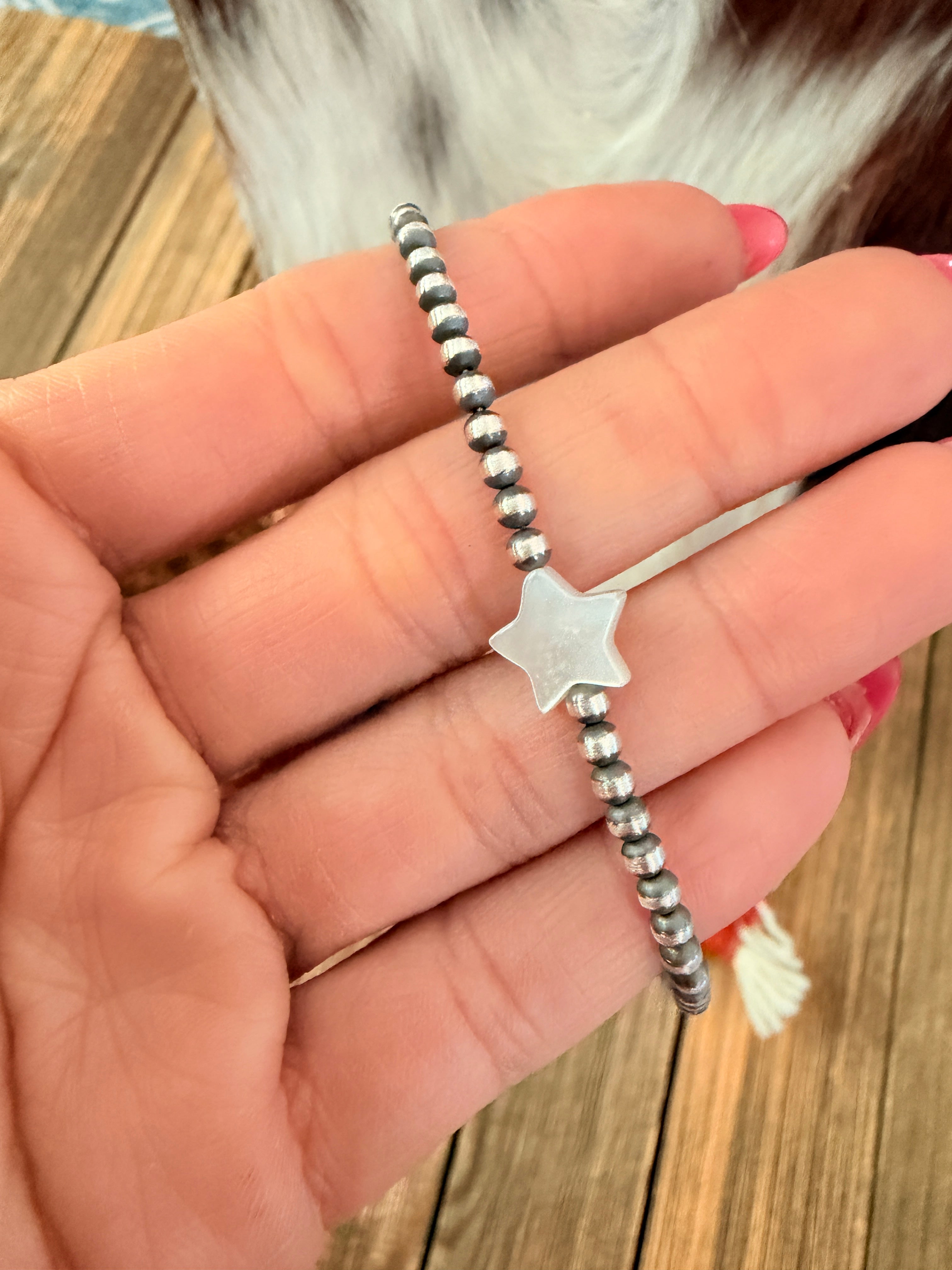 Handcrafted Mother of Pearl and Sterling Silver Pearl Star Beaded Necklace