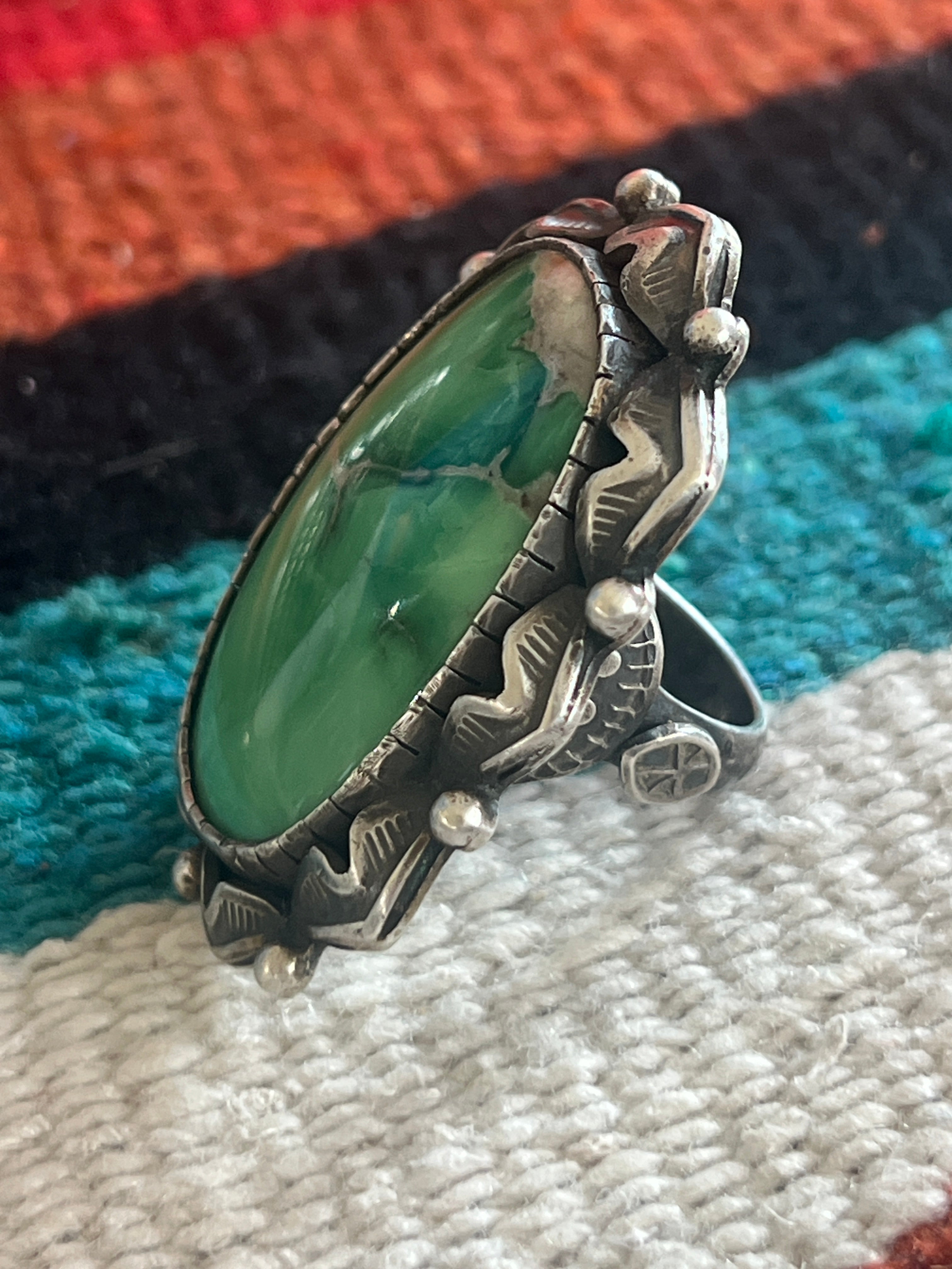 Artisan Sterling Silver and Broken Bow Variscite Statement Ring by Cailey Elle, Size 9.5