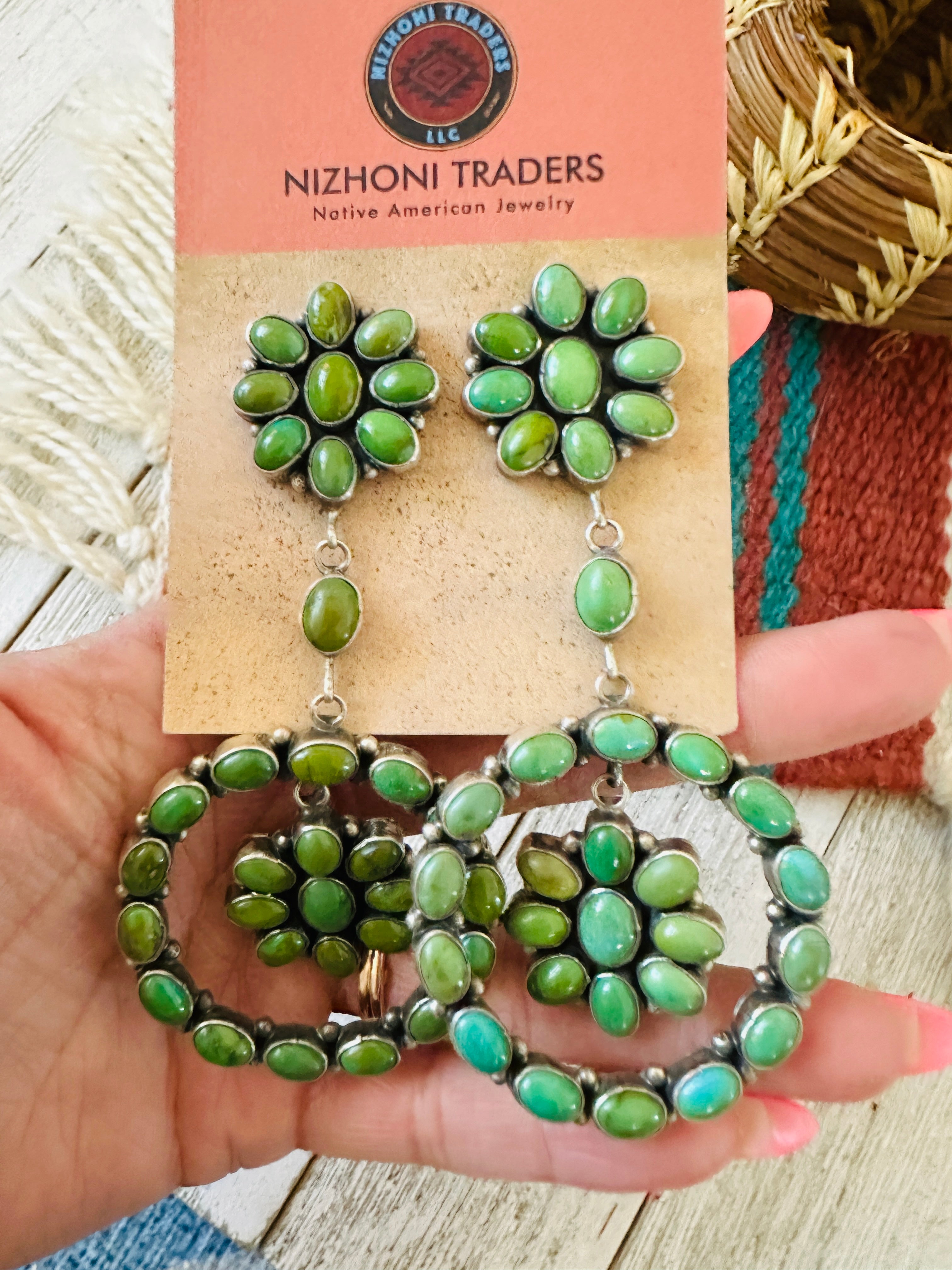 Handcrafted Sterling Silver & Turquoise Cluster Dangle Earrings by Anthony Skeets