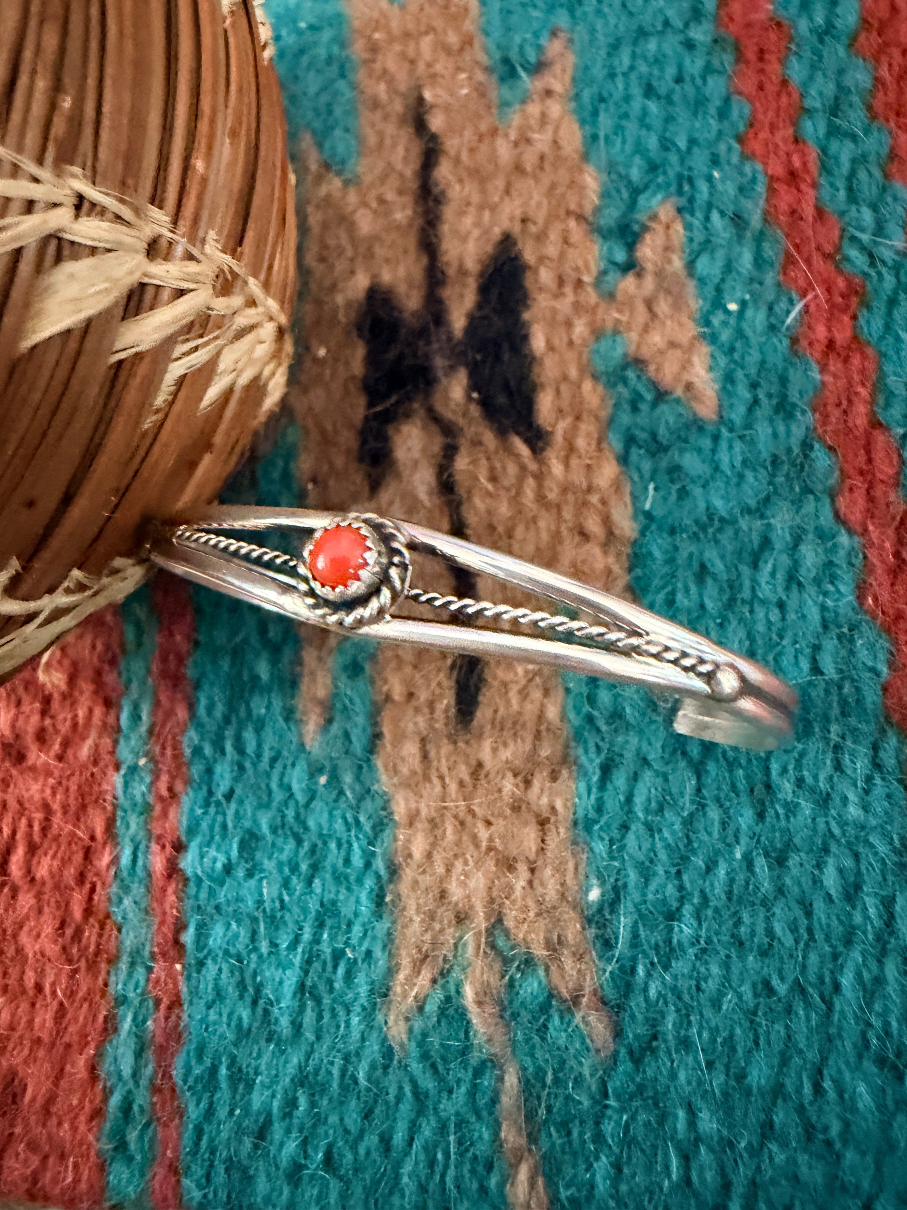 Handcrafted Coral & Sterling Silver Baby Cuff Bracelet