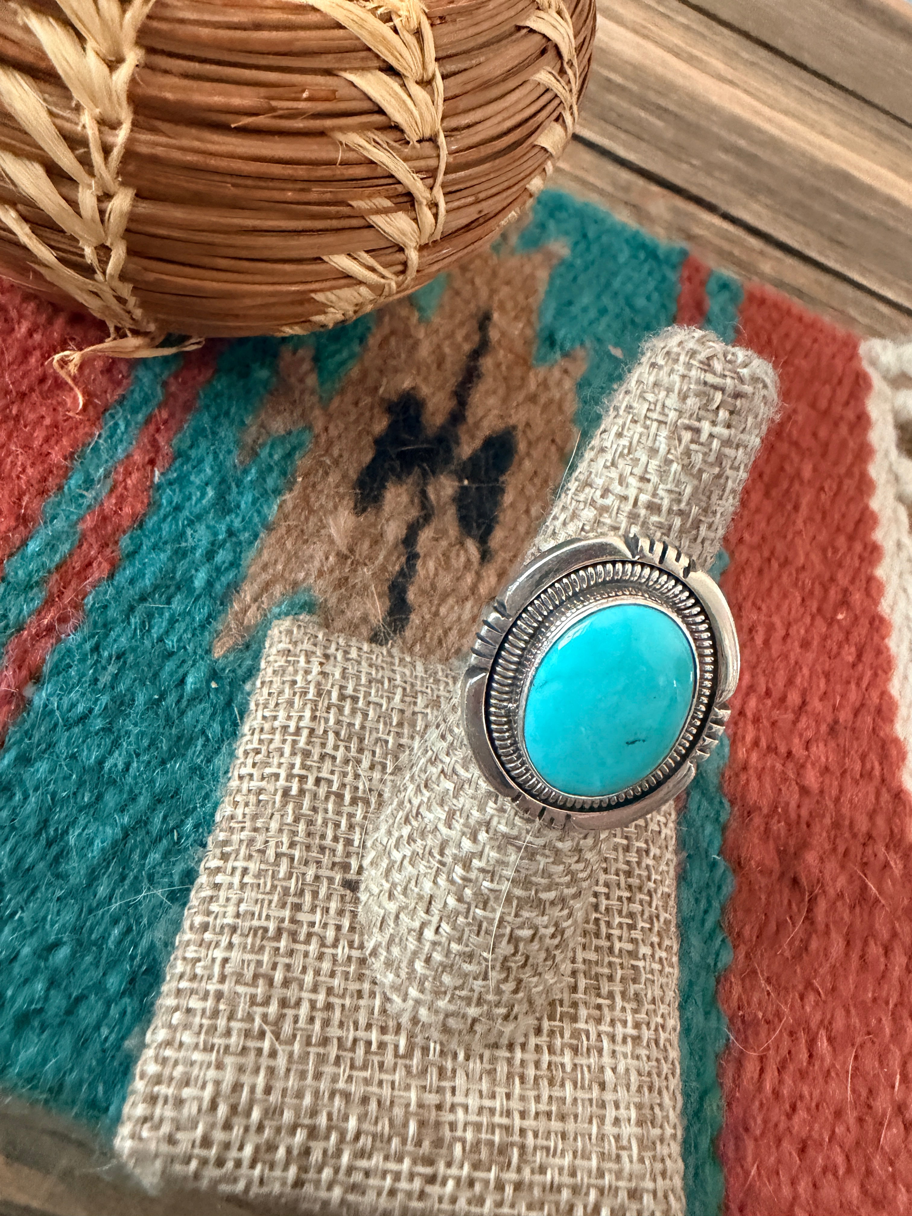 Handcrafted Turquoise & Sterling Silver Ring Size 7