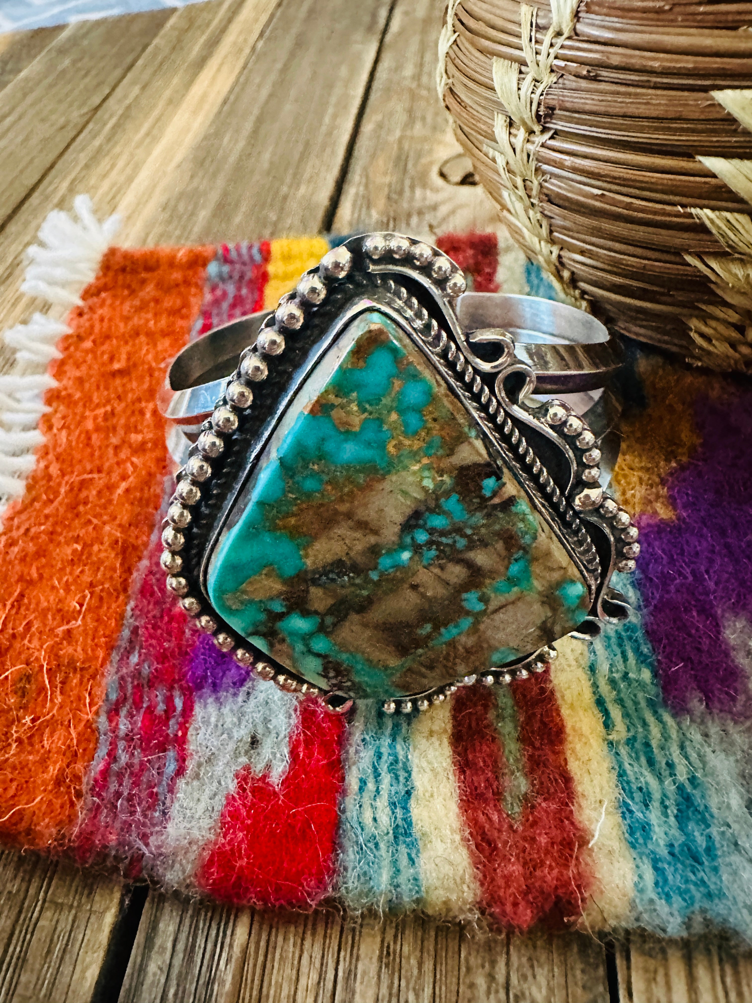 Handcrafted Pilot Mountain Turquoise & Sterling Silver Cuff Bracelet by Rosella Paxson