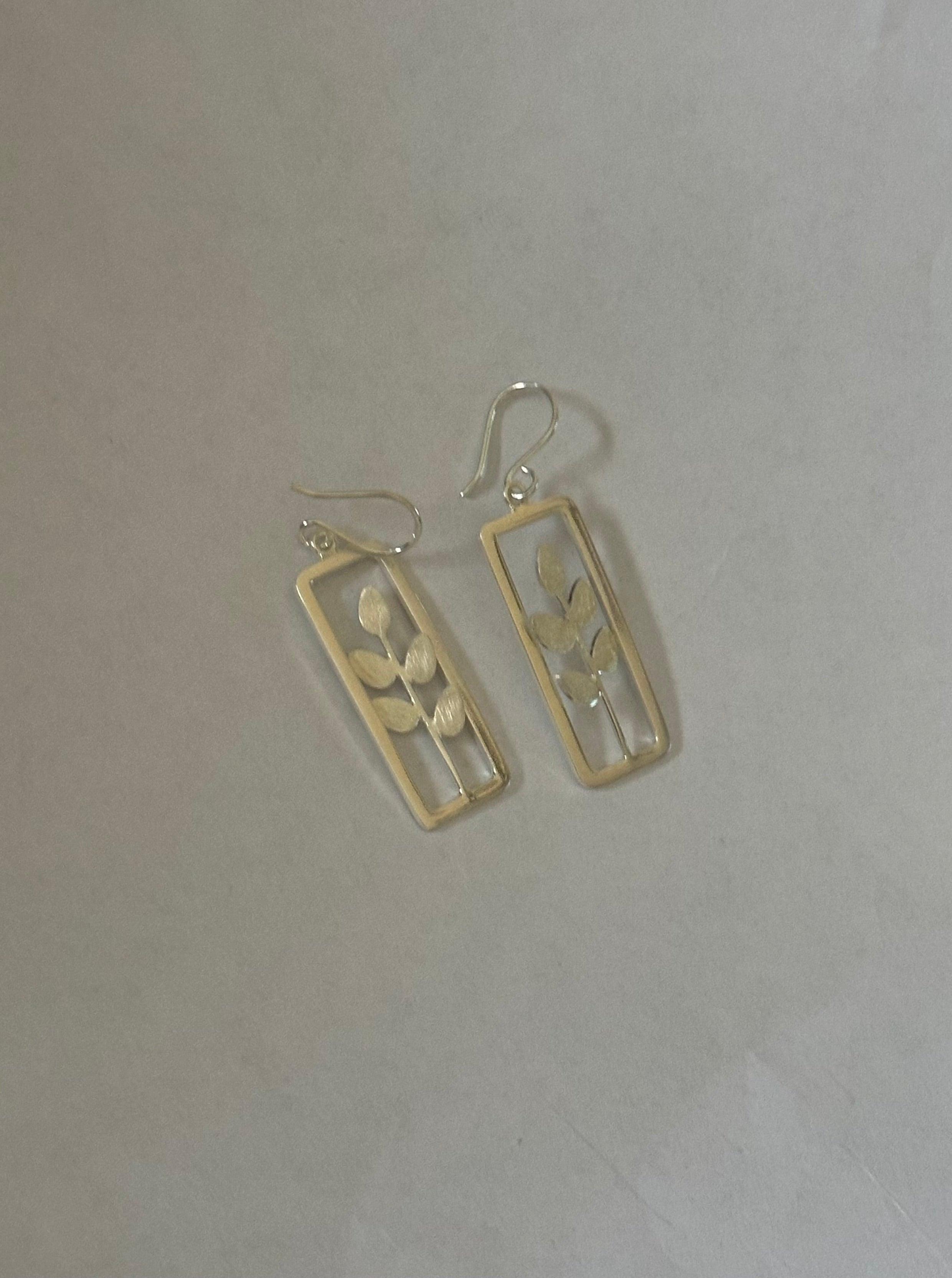 Leaves on Window Pane Sterling Silver Earrings on Hook