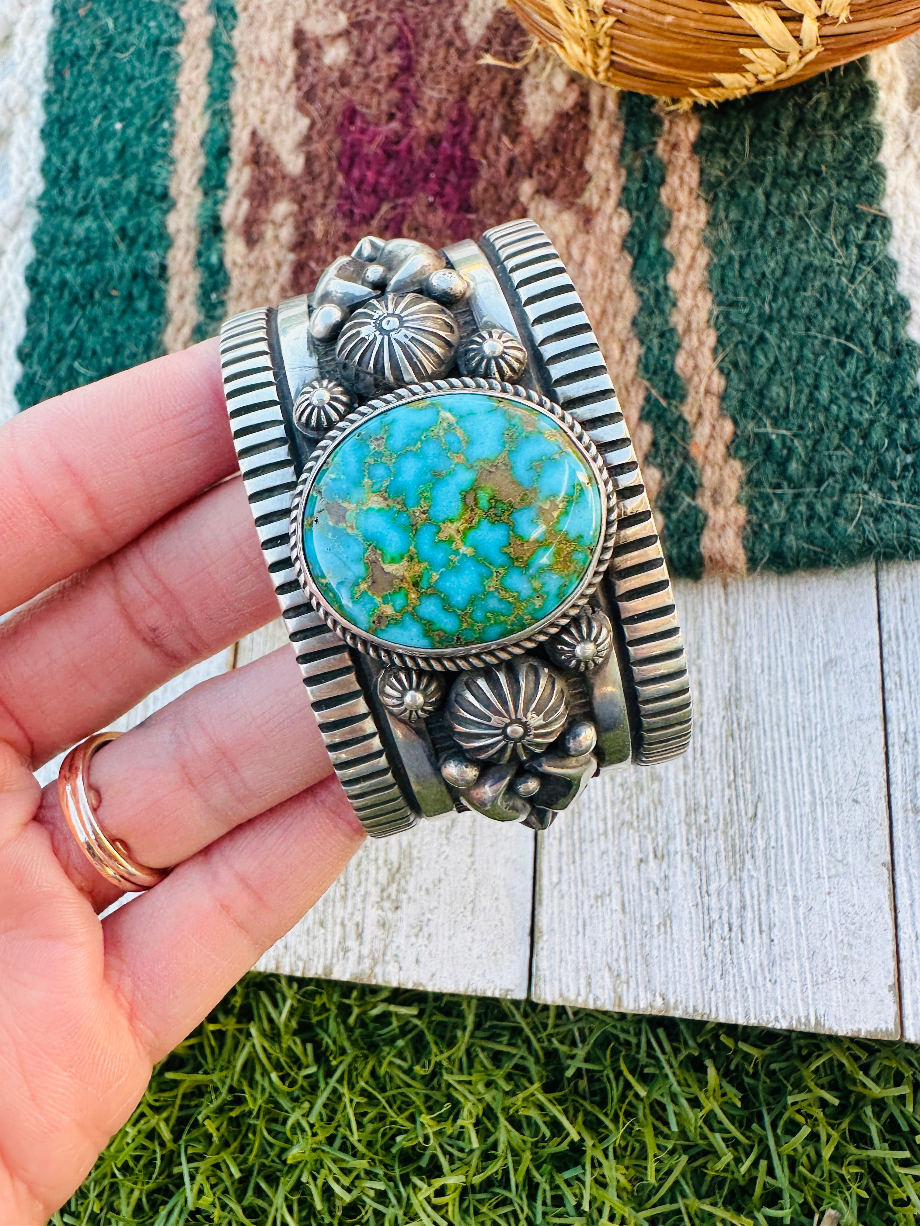 Handcrafted Old Pawn Sterling Silver & Sonoran Mountain Turquoise Cuff Bracelet