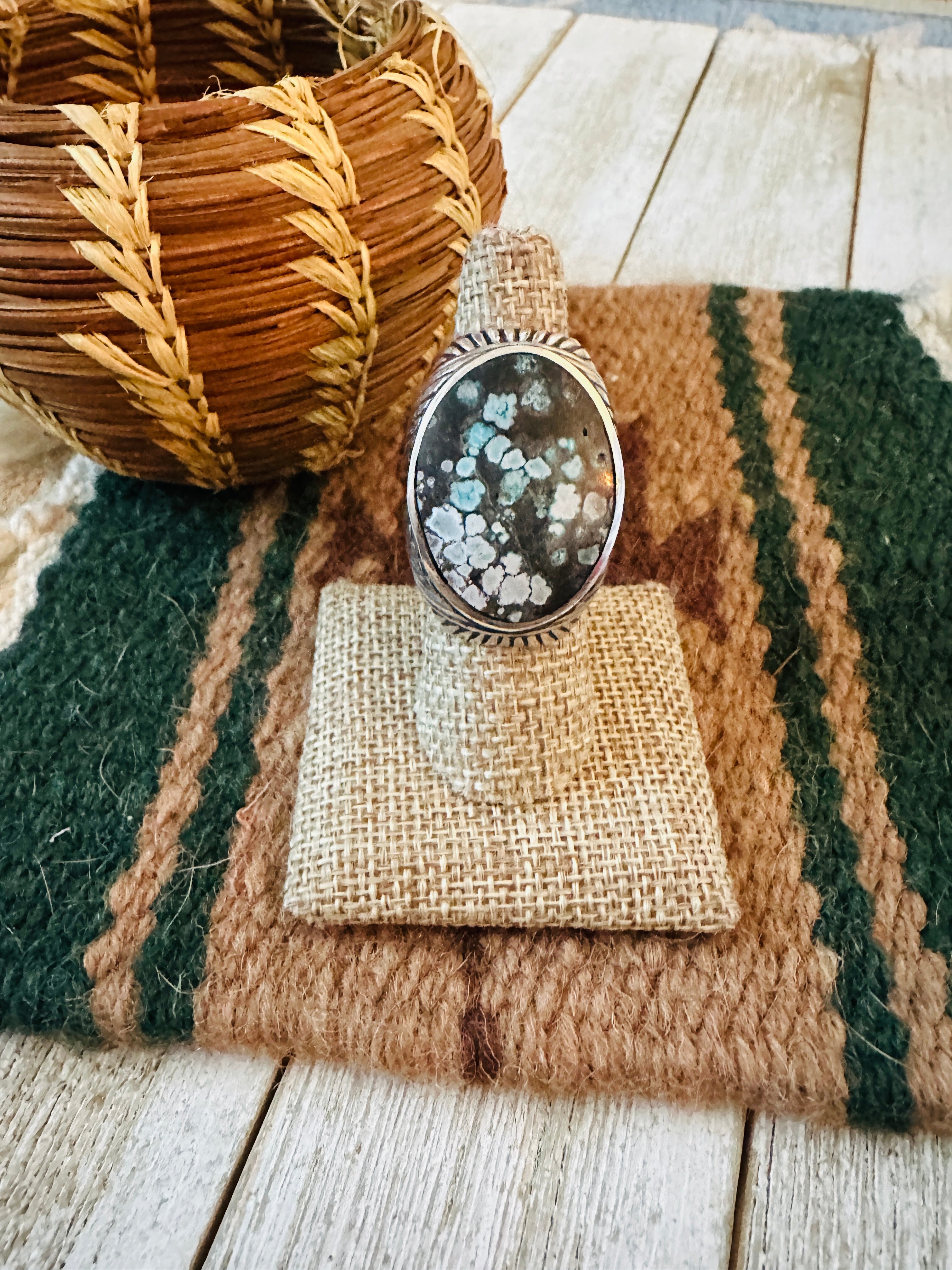 Old Pawn Handcrafted Sterling Silver & Kingman Web Turquoise Men’s Ring Size 7.5