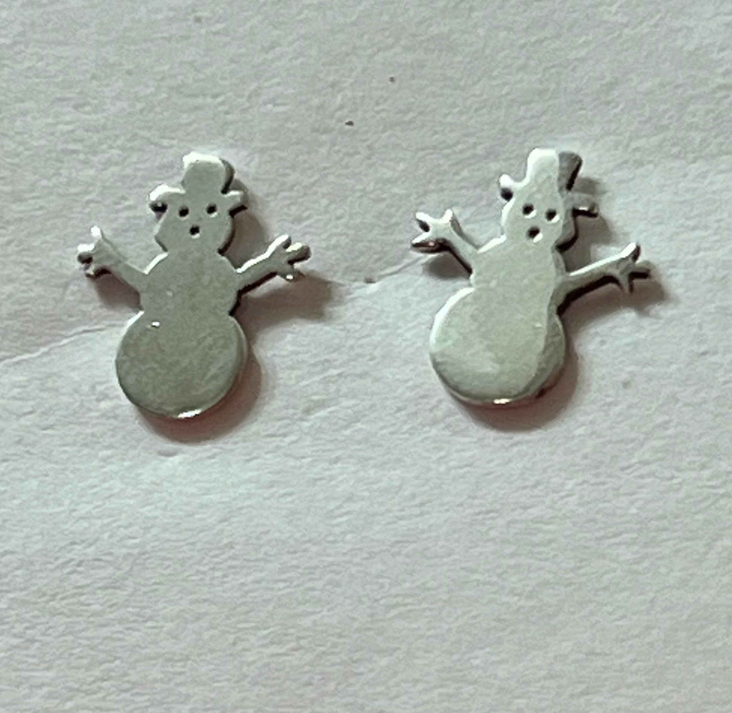Sterling Silver Snowman Earrings On Post
