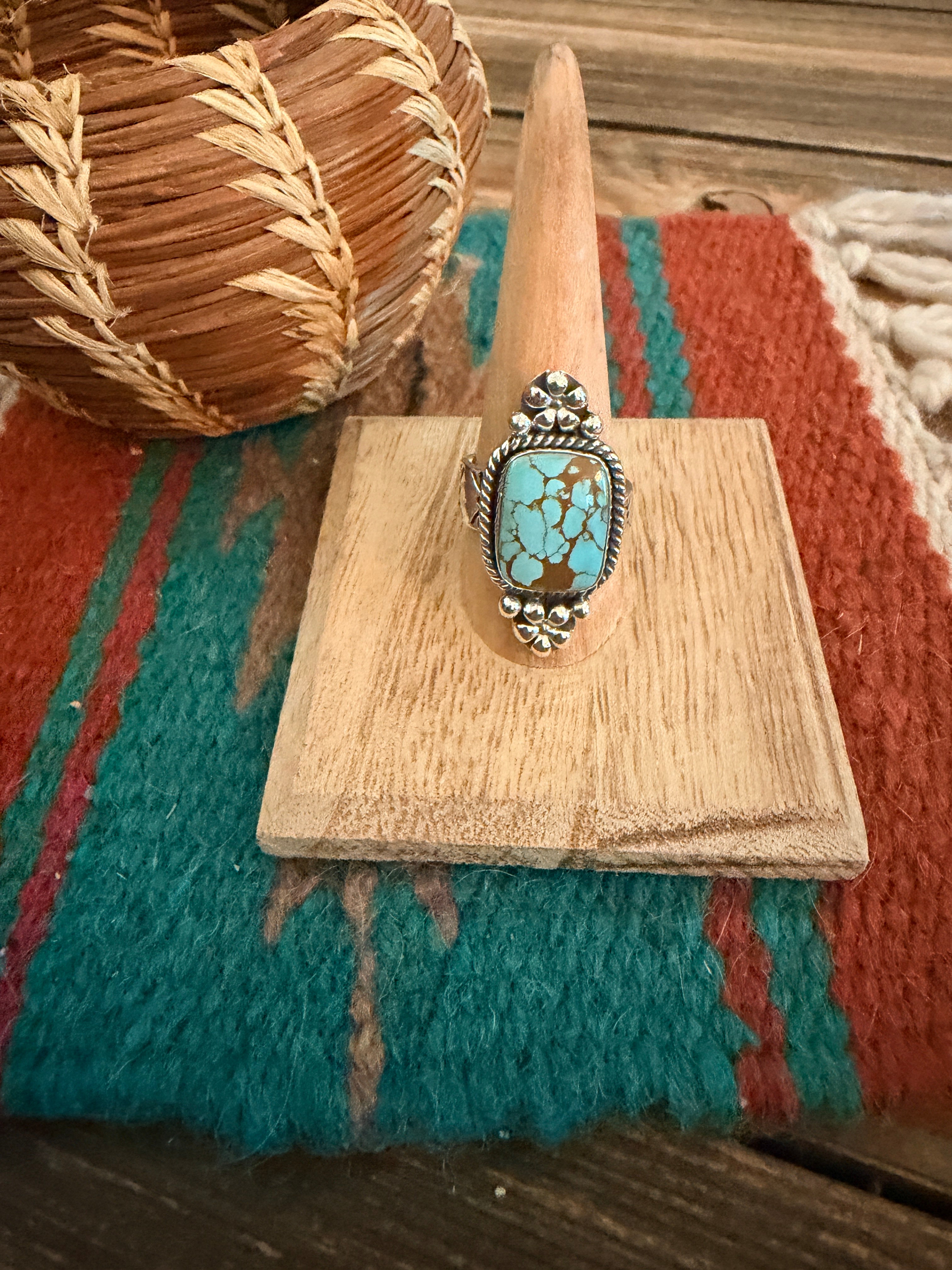 Handmade Sterling Silver Number 8 Turquoise Adjustable Ring Signed Nizhoni