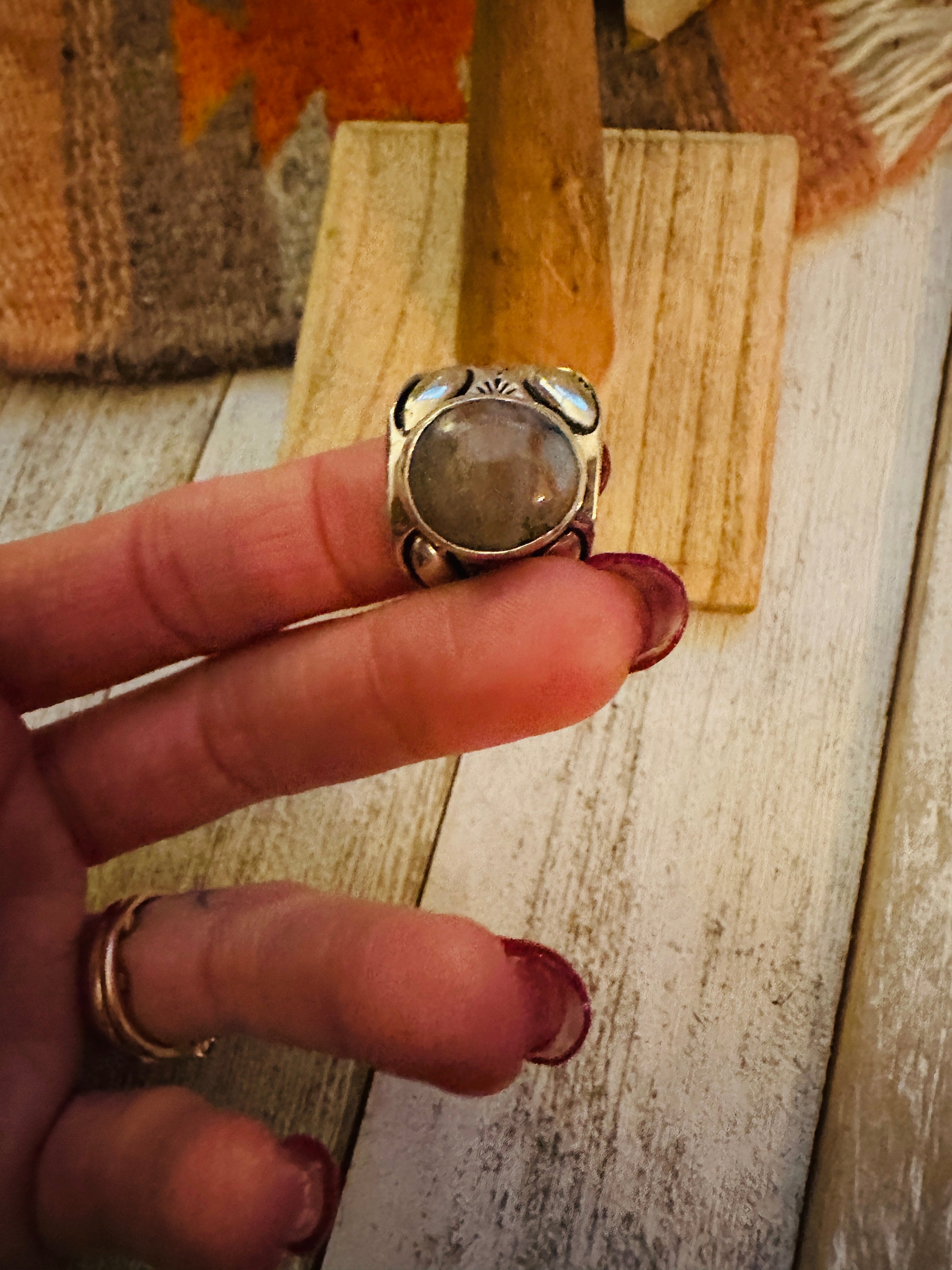 Handcrafted Agate & Sterling Silver Ring Size 8