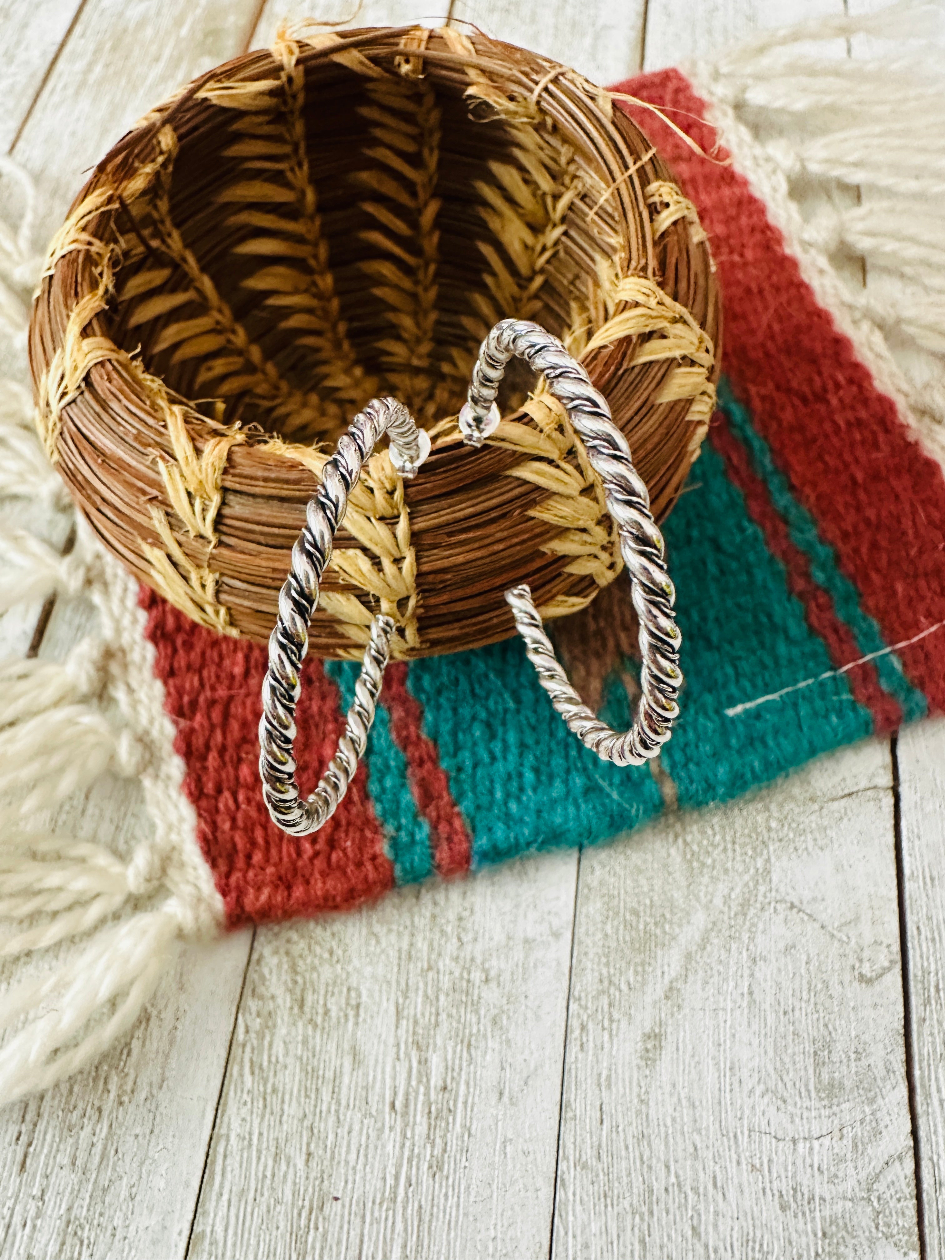 Handcrafted Twisted Sterling Silver Hoop Earrings