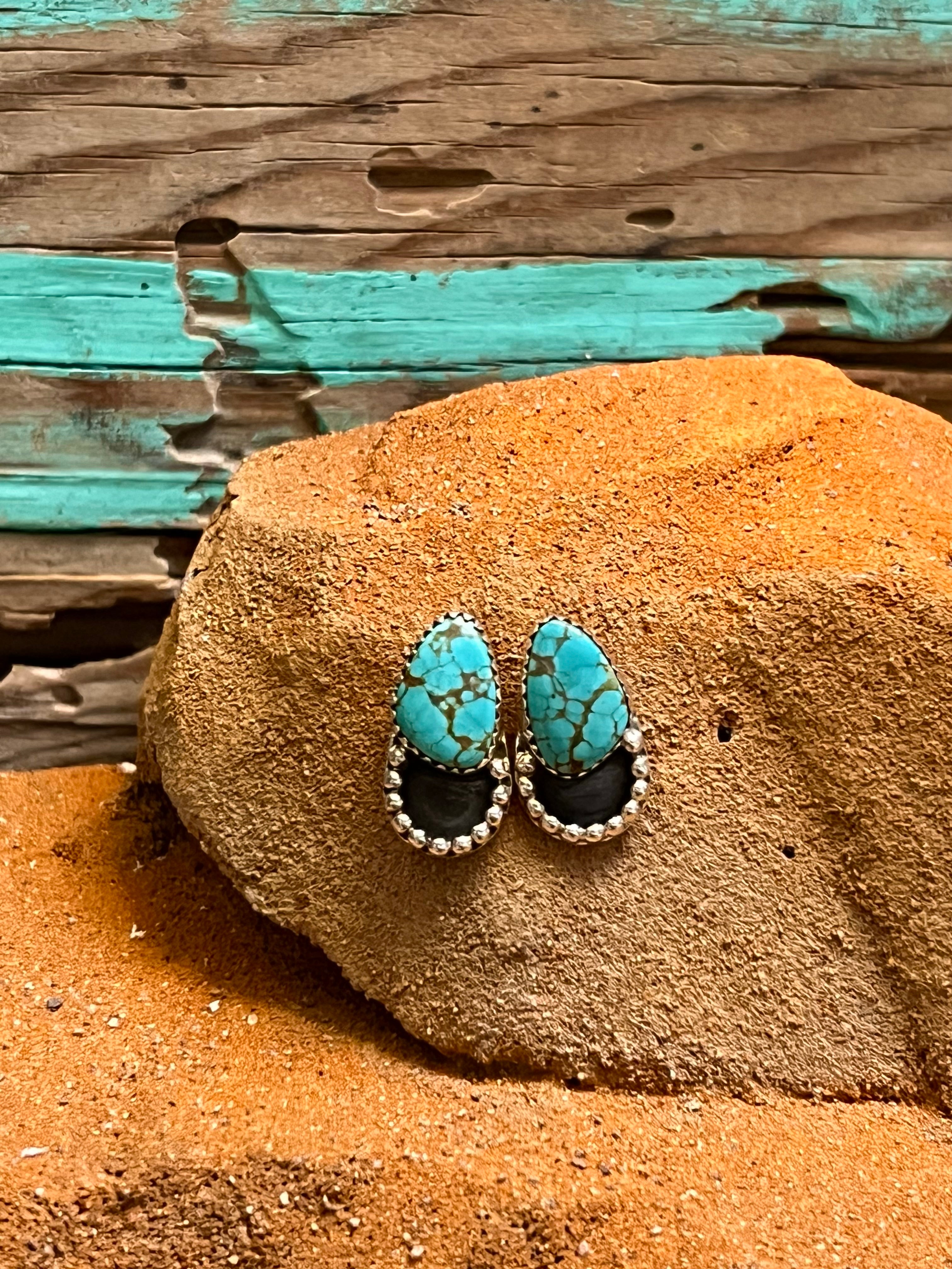 Handmade Sterling Silver & Turquoise Number 8 Stud Earrings