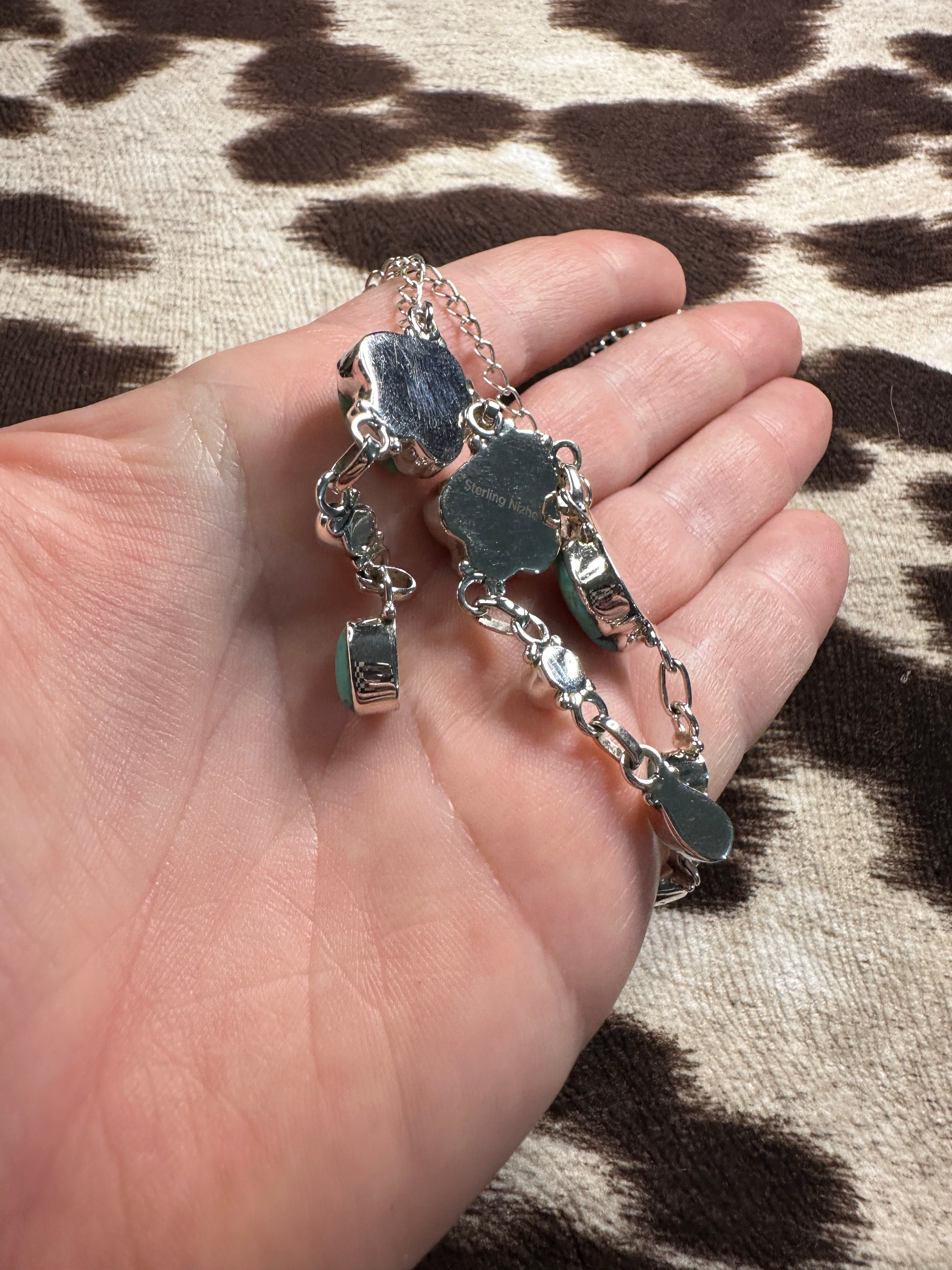 Beautiful Handmade Sterling Silver & Turquoise Spade Drop Necklace