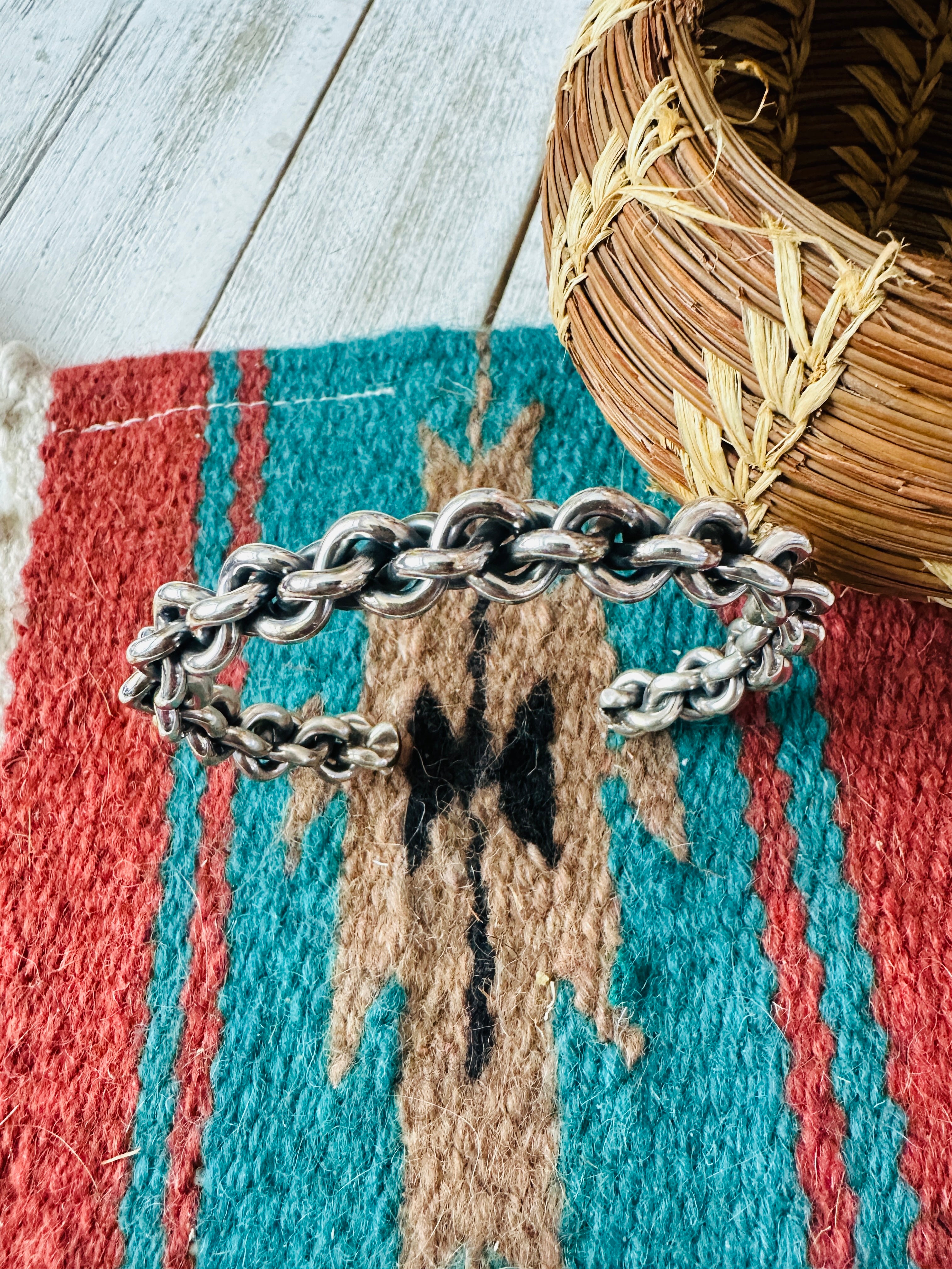 Handcrafted Sterling Silver Chain Cuff Bracelet