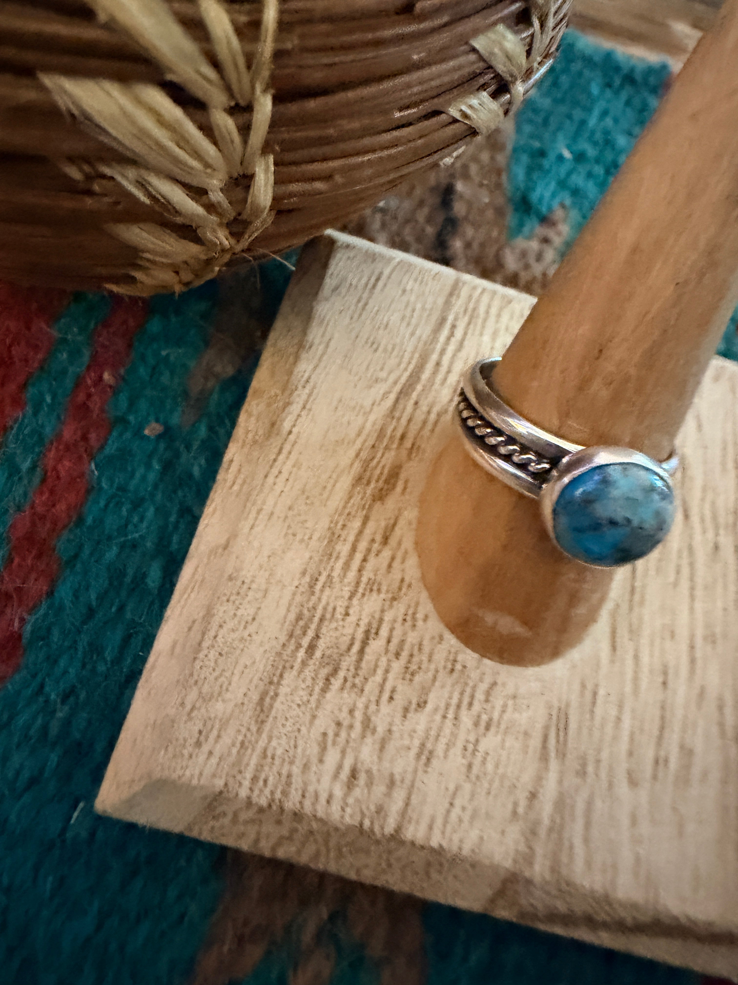 Handcrafted Turquoise & Sterling Silver Band Ring Size 9